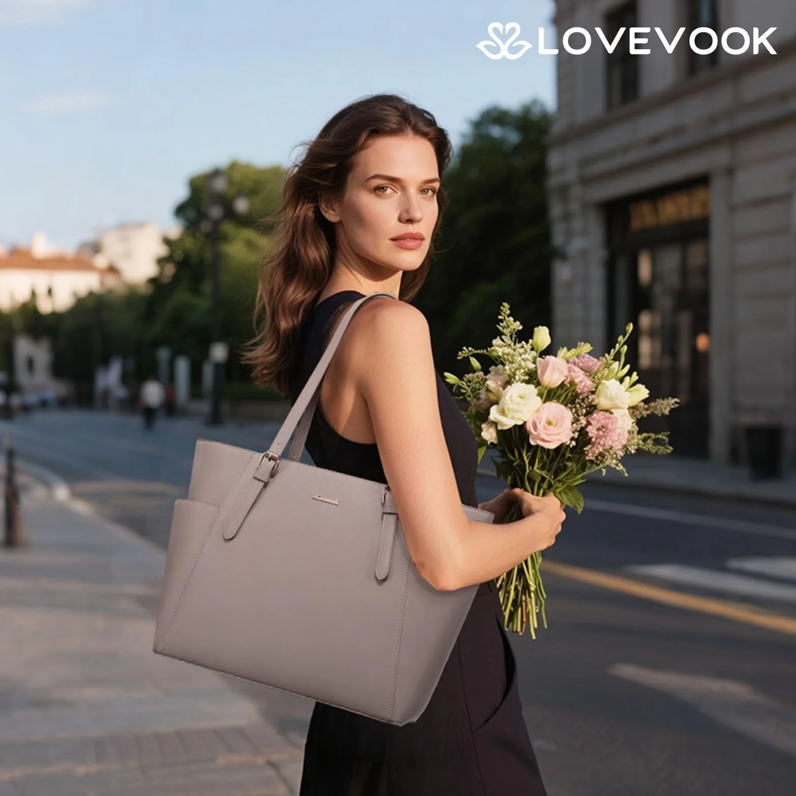 LOVEVOOK Duża torebka damska, ze skóry PU, torba robocza, torba na laptopa 17", duża torba na butelkę z wodą, torba nauczycielska, aktówka, stylowa torba na zakupy, na uczelnię, do biura, na podróż