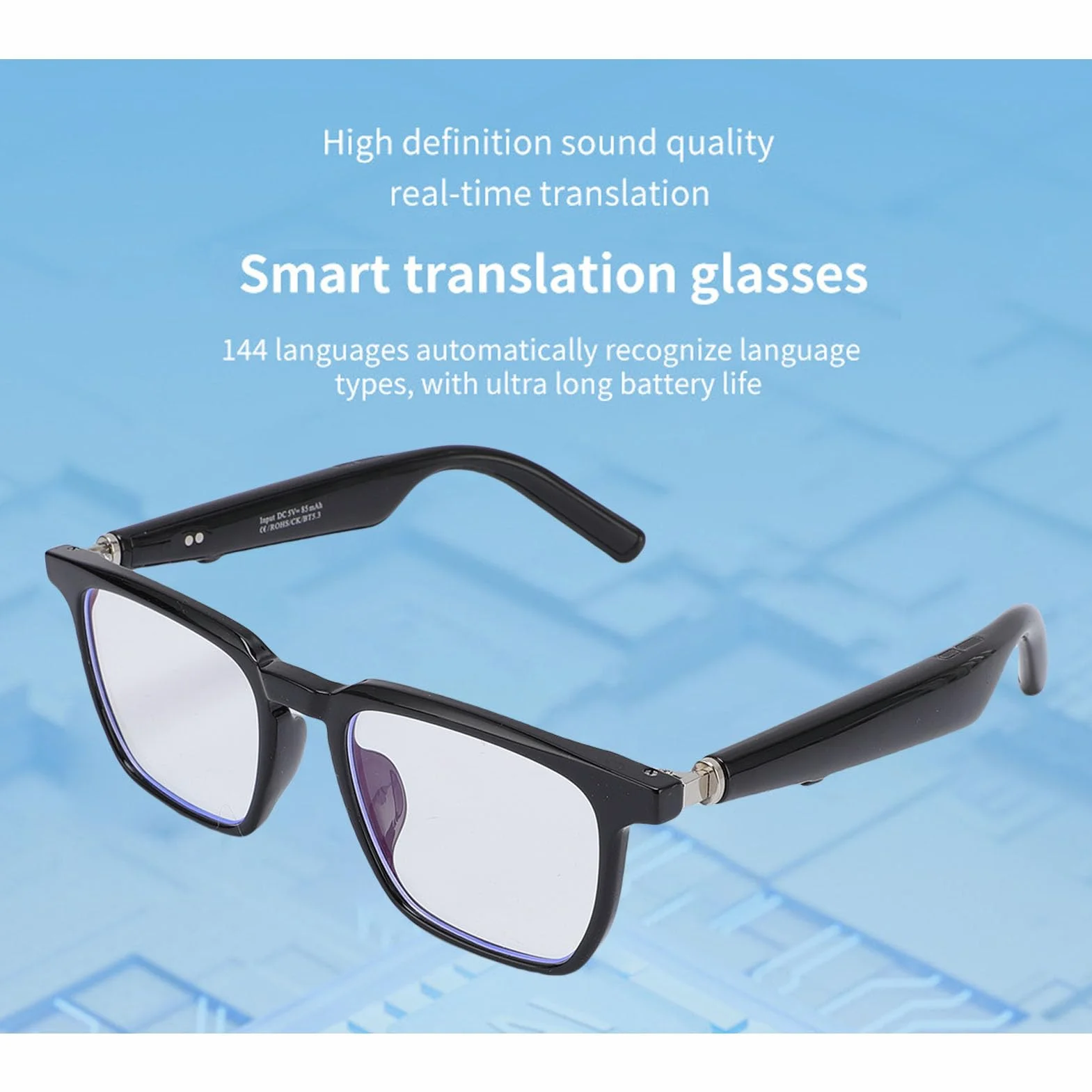 AI Tłumaczenie Okularów 100+Języki w Czasie Rzeczywistym, Inteligentny Tłumacz Bluetooth 5.3 Wbudowany w Mikrofon i Głośnik, Inteligentne Spolaryzowane Okulary Przeciwsłoneczne (BLACK)