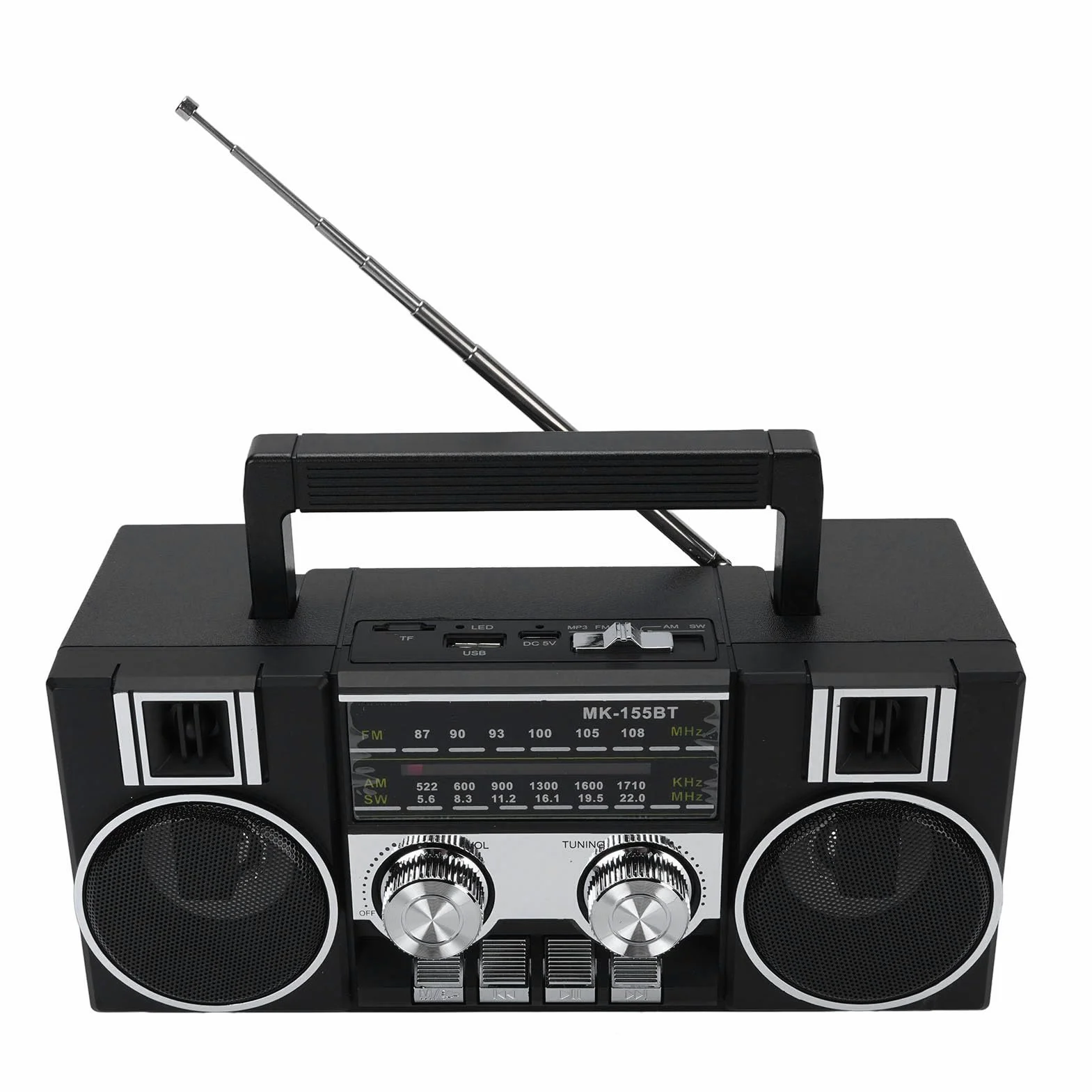 Przenośne AM FM SW Radio, Radio Zasilane baterią z Głośnikiem Bluetooth, Granie Karty Pamięci/USB dla Seniorów (BLACK)