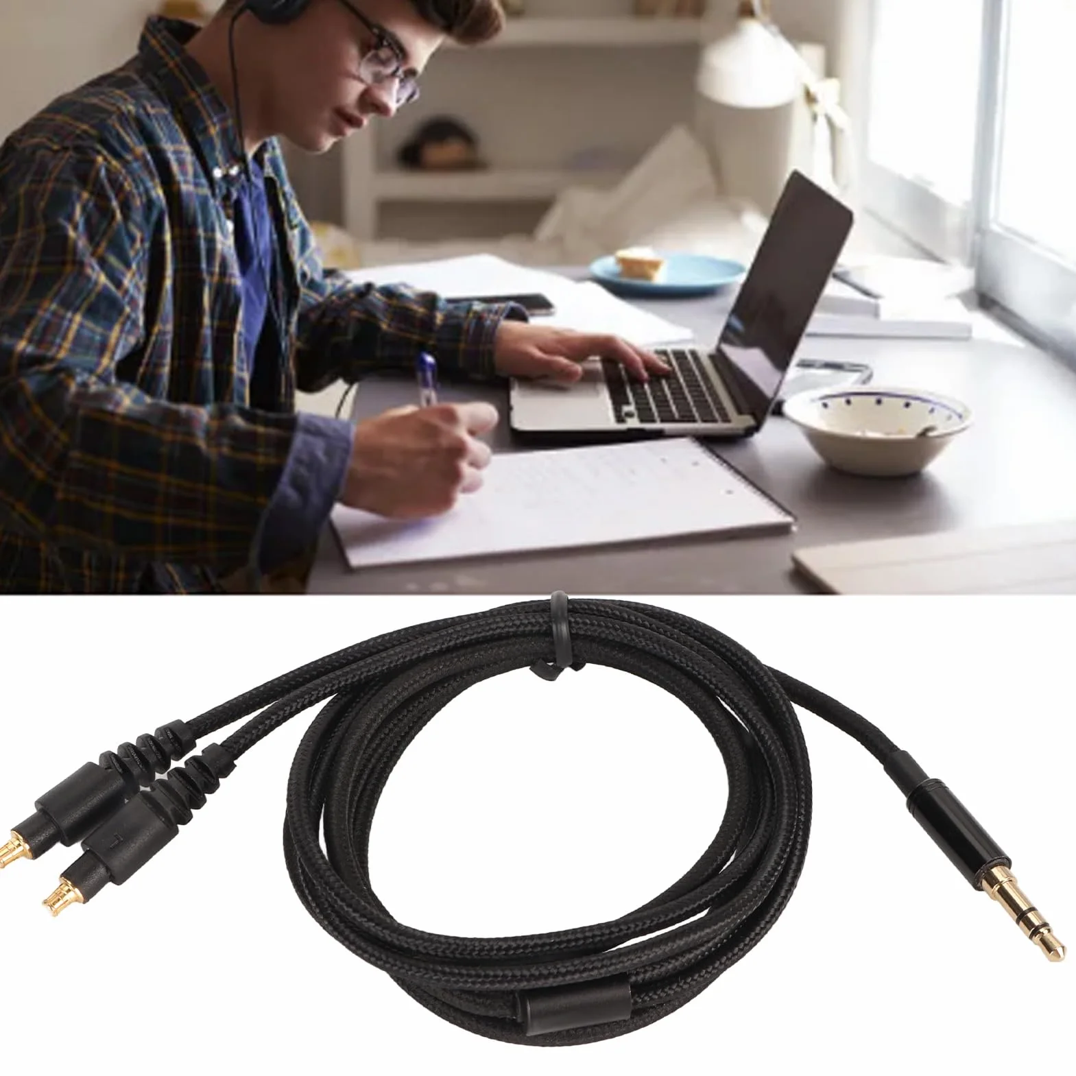 Zamienny Kabel do Aktualizacji Audio 3,5 Mm, Pozłacany Kabel z Oplotem z wtyczką, Przewód Zamienny do Słuchawek ATH MSR7b ATH SR9 ATH ESW990H 3,9 Stopy