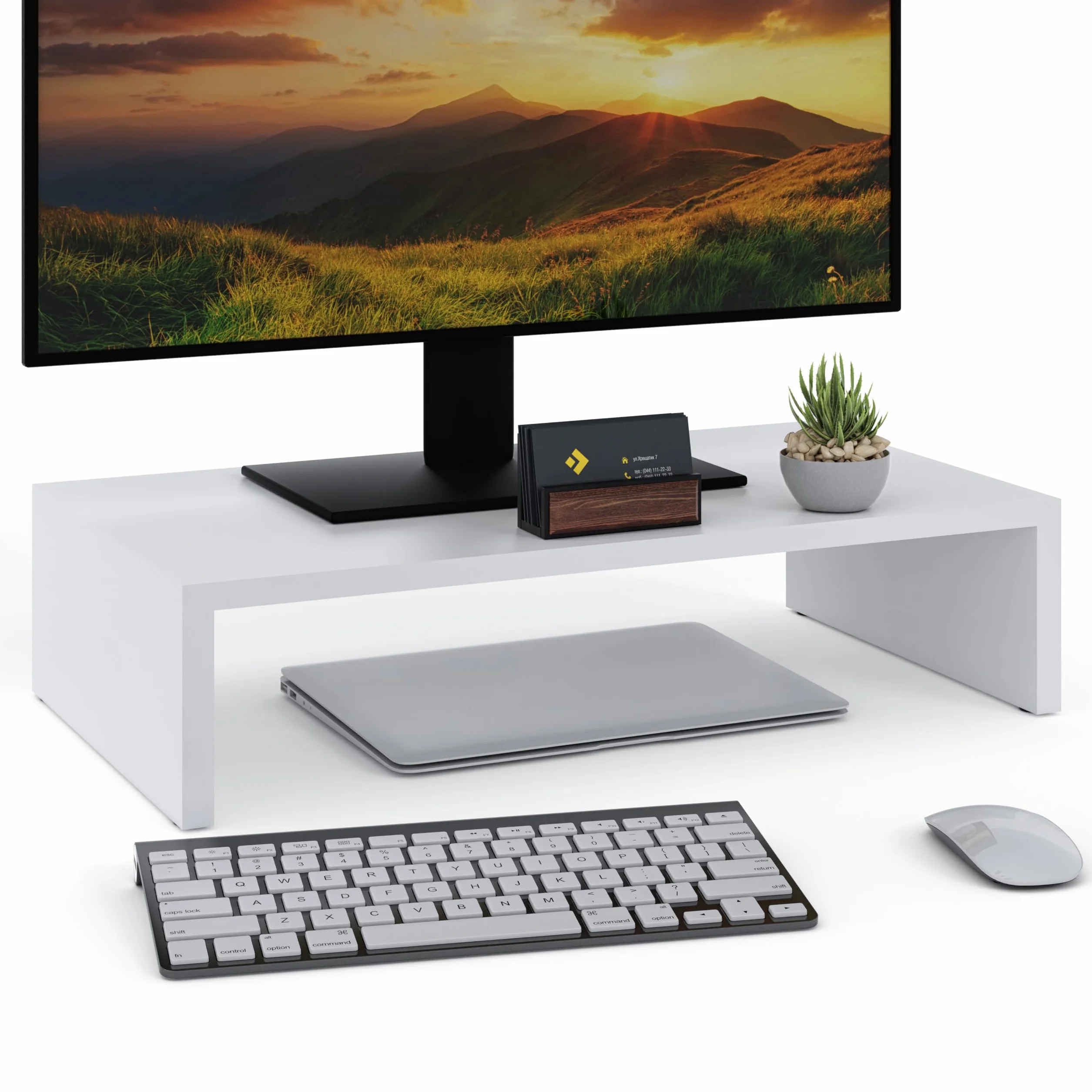 Stojak na monitor, 1 półka, Stojak na laptopa na biurko, Podstawka pod monitor, laptopa, drukarkę z półką, idealny do pracy w domu lub do biura, Biały