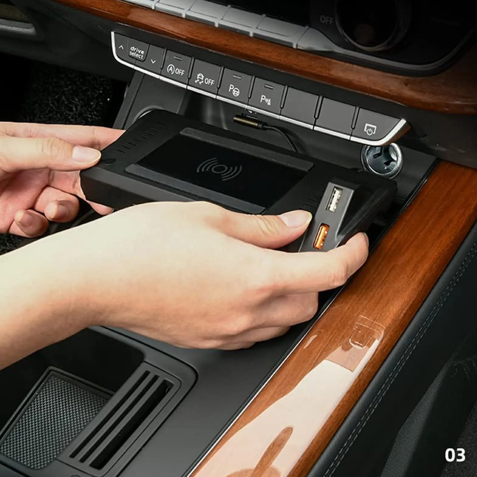 Mobilna bezprzewodowa ładowarka samochodowa QI 15 W, do audio, A4 A4L B9 A5 S4 RS4 2017-2022 Modyfikacja wnętrza Mobilny bezprzewodowy panel ładowania Bezprzewodowa ładowarka samochodowa