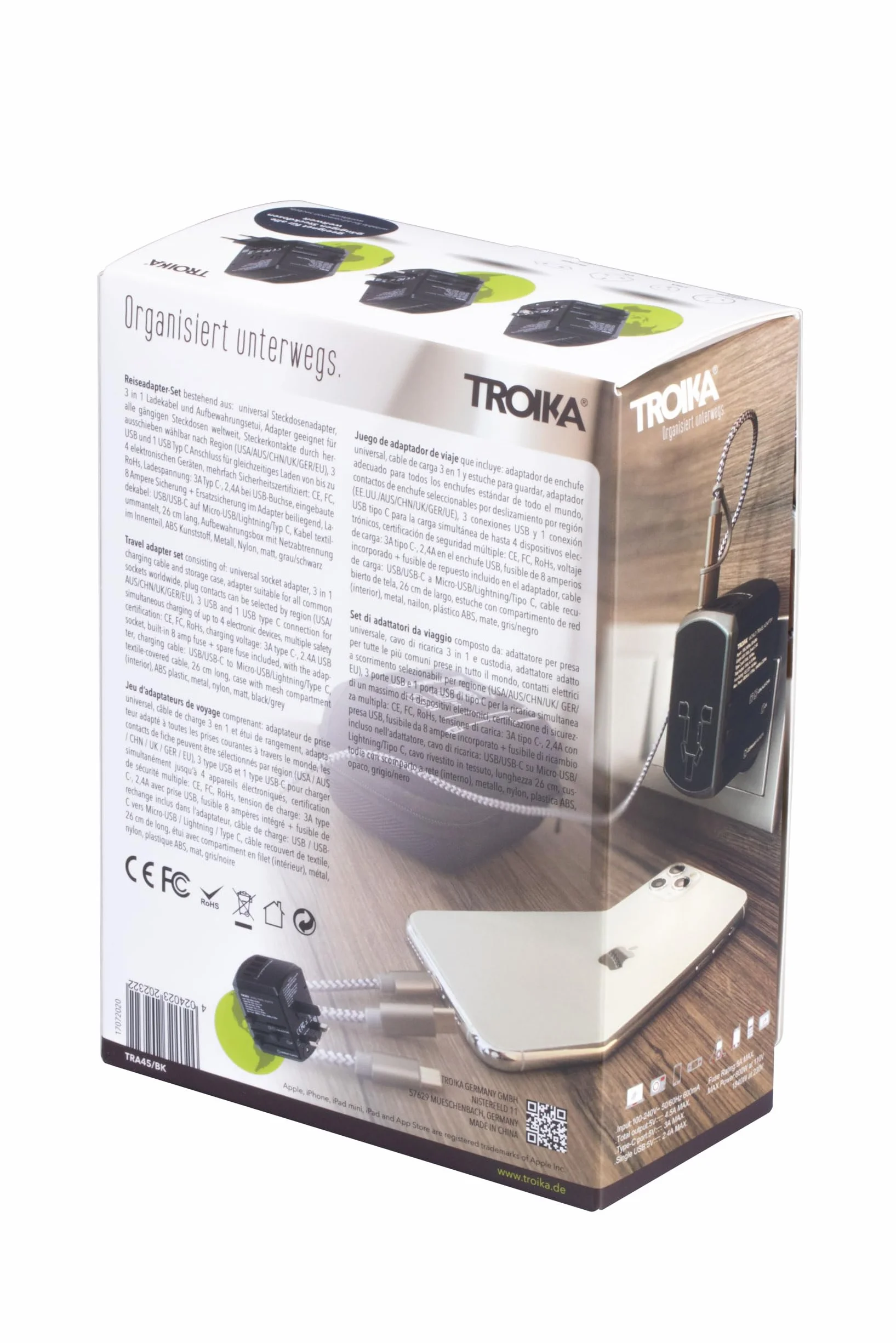 TROIKA Designerski zestaw adapterów podróżnych TROIKA World Travel Adapter, czarny, 26cm, Nowoczesny