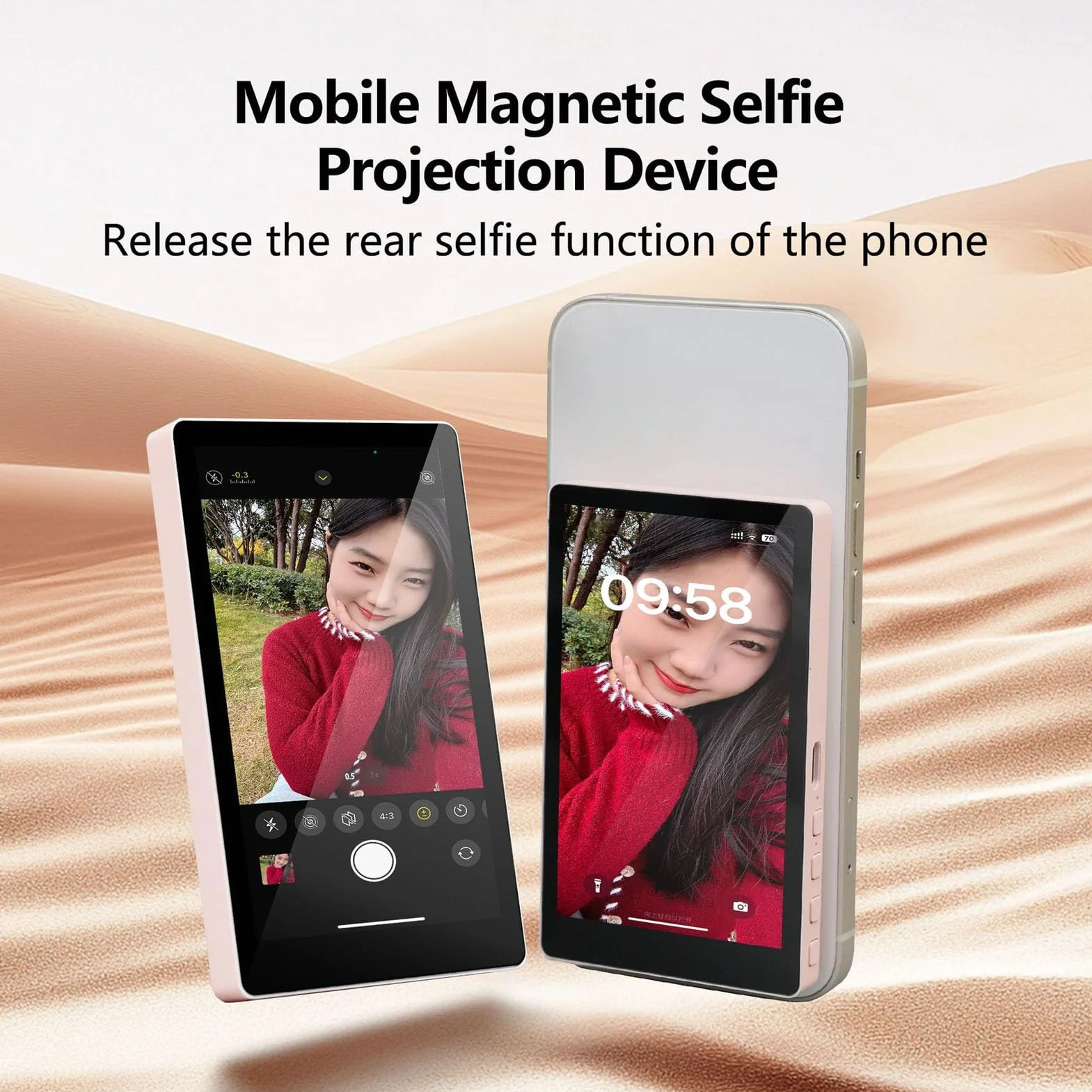 Fockety Telefon Magnetyczny Ekran Selfie Selfie, 4 -calowe 3 jasność Połączenie Bezprzewodowe Zdalne Sterowanie za pomocą Tylnego Ekranu Aparatu Telefonicznego do Selfie Vlog na żywo