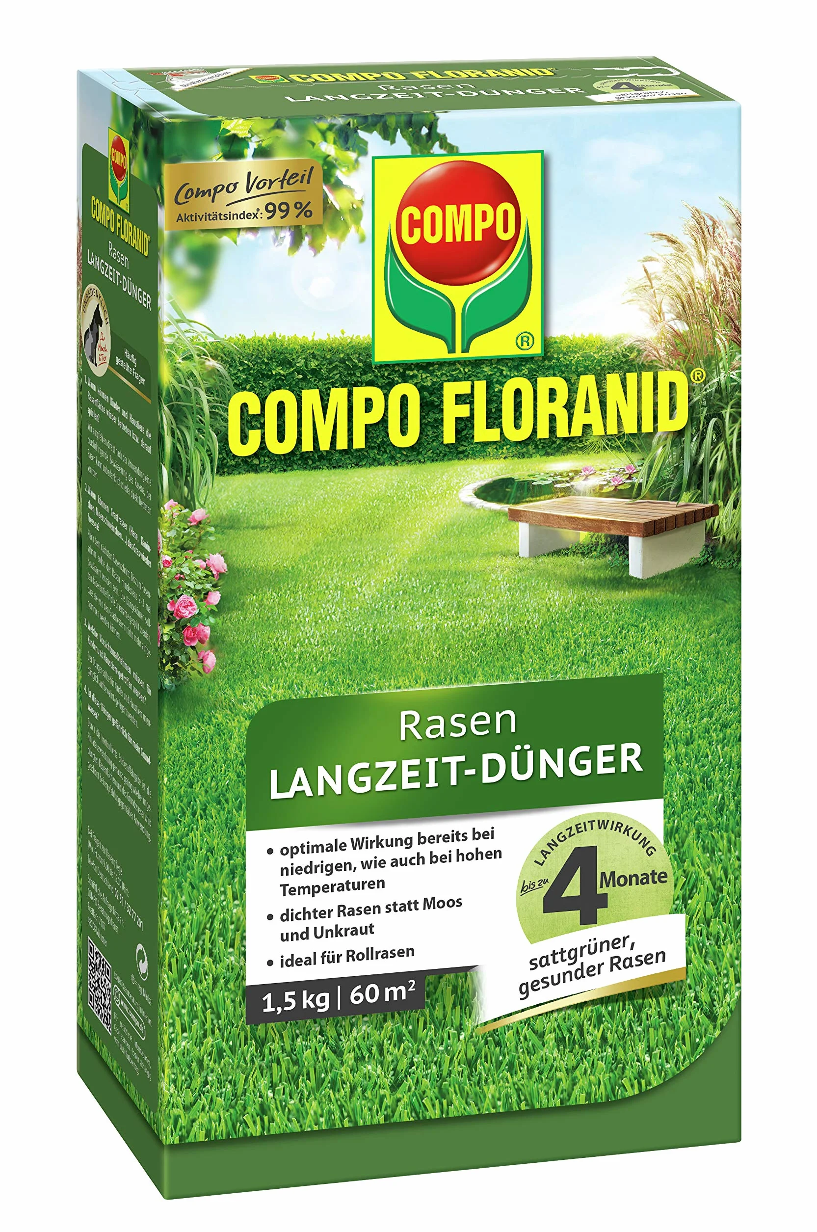 COMPO Nawóz do trawnika długotrwałe działanie 4 miesiące drobny granulat 1,5 kg 60 m²