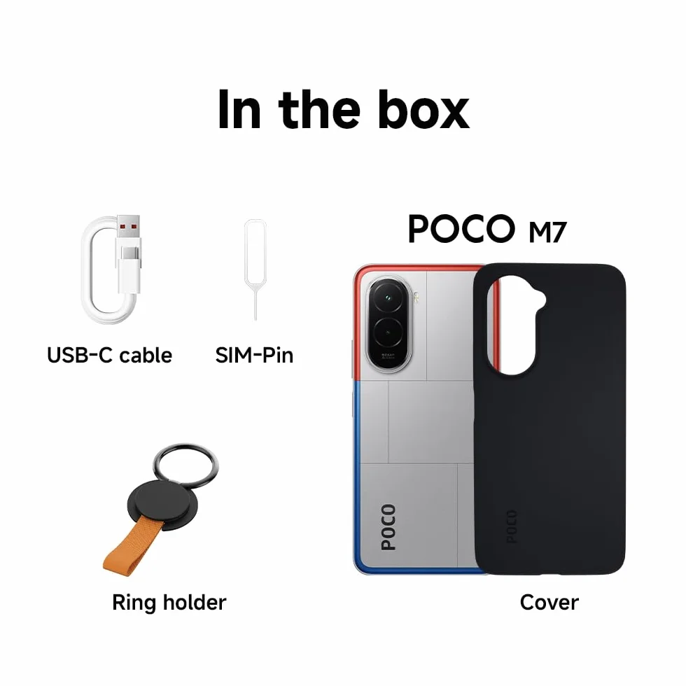 XIAOMI POCO M7 smartfon 6+128 GB, podwójny aparat 50 MP z AI, 16,9 cala FHD+, Snapdragon 685, szybkie ładowanie 33 W i odwracalne 18 W, ładowarka nie jest dołączona, srebrna (Wersja ES)