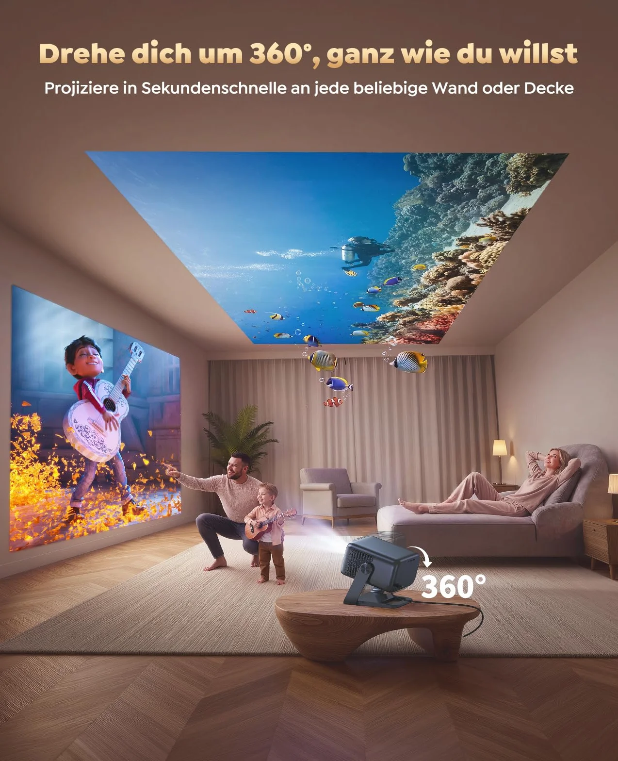 Smart Beamer【Google TV i głośnik 30 W】Projektor kina domowego 4K obsługuje autofokus/korekcję trapezową 6D, HDR10, WiFi Bluetooth Full HD 1080p LED projektor, podstawa obrotowa 360°, projektor