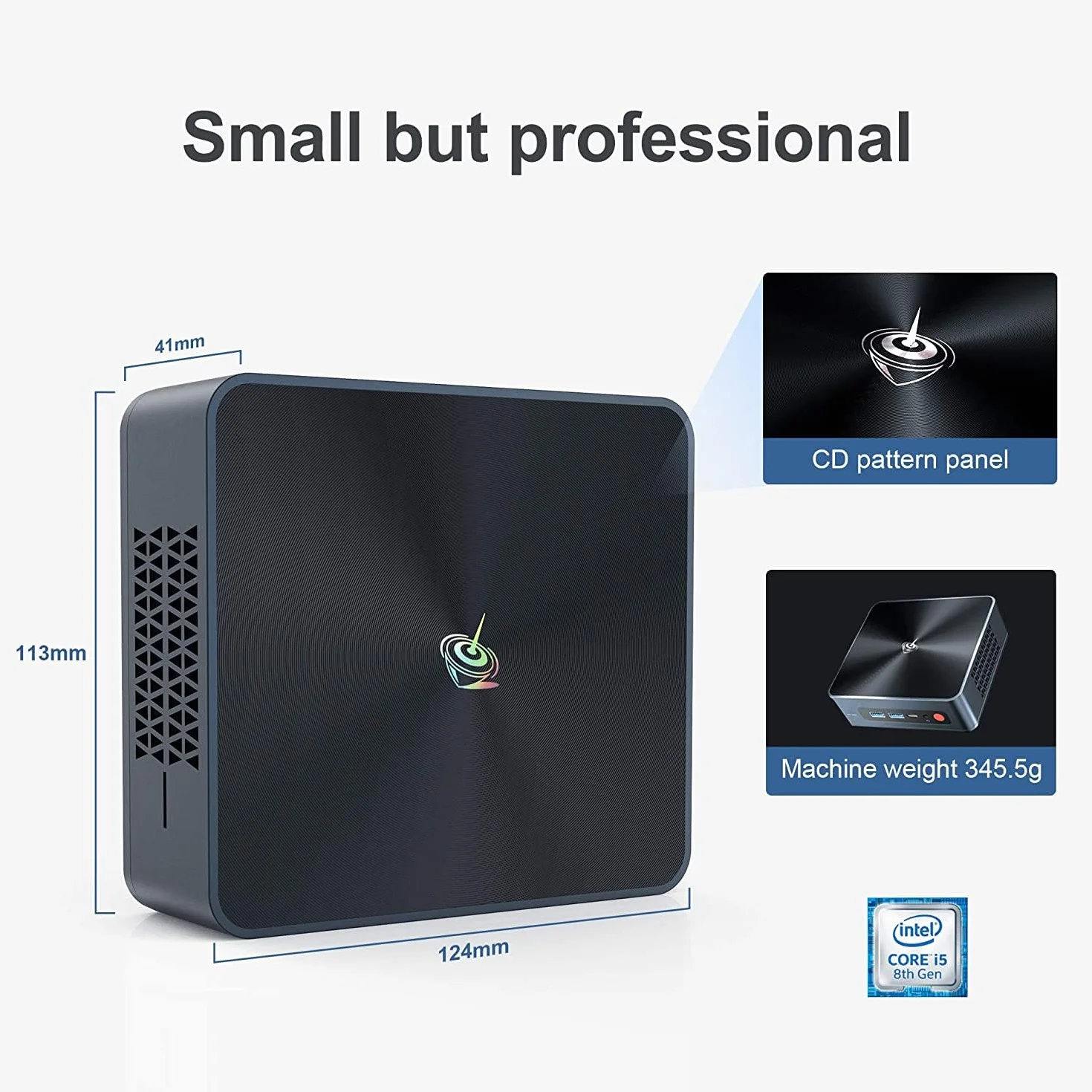 Beelink SEi 8279U Mini PC z Windows 11 Pro, Intel Core i5-8279U, UHD 4K, pamięć RAM 16 GB DDR4, SSD NVMe 500 GB, gniazdo SATA3, Wi-Fi 5 AC, Gigabit Ethernet, Bluetooth 5.0, 2 x HDMI, VESA,