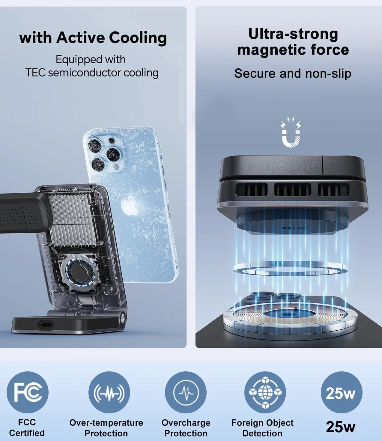 Koolehaoda Qi2.2 25 W 3 w 1 Ładowarka Bezprzewodowa do Mag Safe | Składana Indukcyjna z Aktywnym Chłodzeniem TEC kompatybilna z iPhone 17-12, Apple Watch i Air-Pods(Wyposażony w zasilacz 45W)