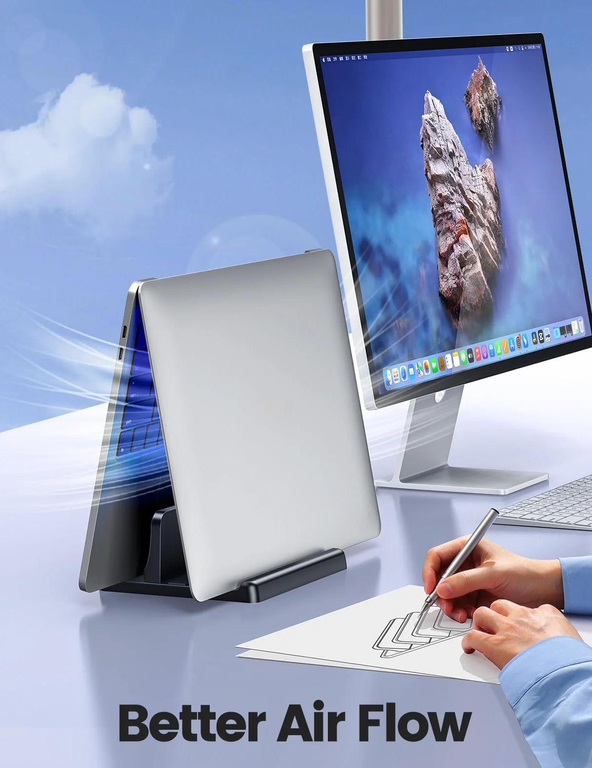 VAYDEER Stojak pionowy do laptopa 3 w 1 kompatybilny z MacBook Air Pro iPad tablet notebook do 17,3" biały
