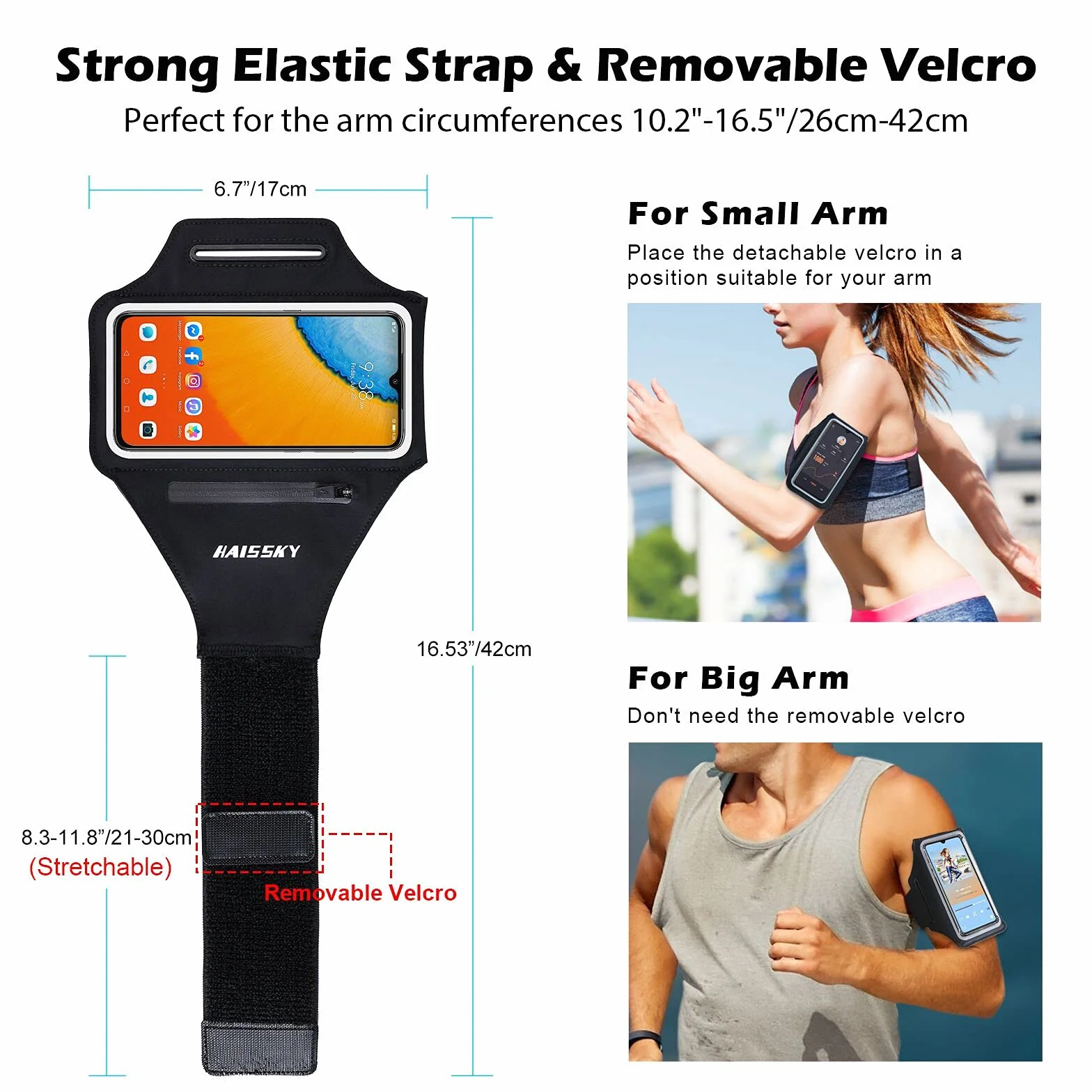 HAISSKY Sportowa bransoletka z kieszenią na słuchawki, sportowa bransoletka na telefon komórkowy do iPhone 14 Pro/13 Pro/12 Pro/11/11 Pro/XR/XS/X/8 Plus, Huawei P40/P30/Mate 20 Pro, etui na telefon