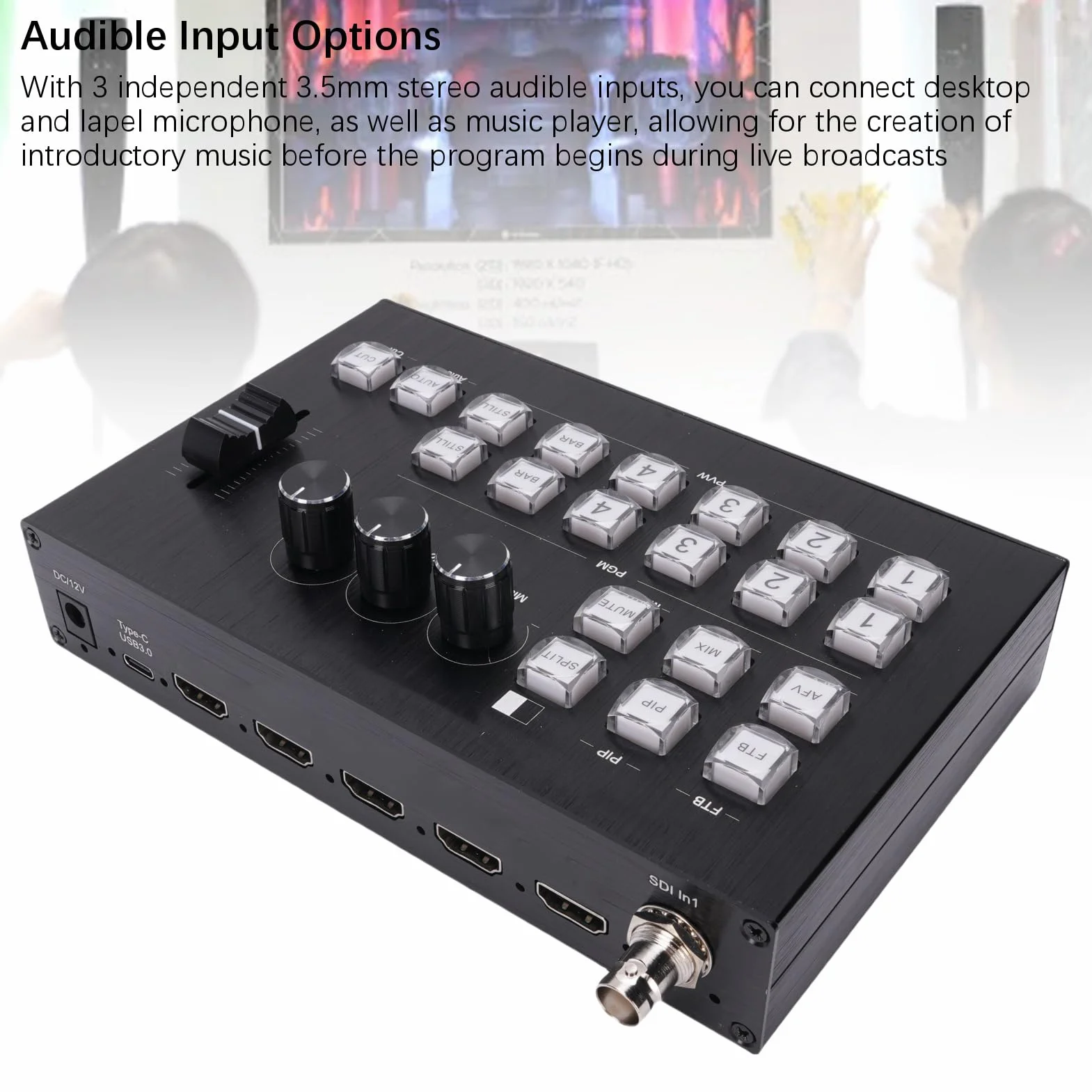 Miksera Wideo SDI HD Multimedia Live Streaming Video Switcher z 1-kierunkowym Wejściem SDI 3 Wejścia Multimedialne HD 2 Wyjścia Typ C USB3.0 (wtyczka UE)