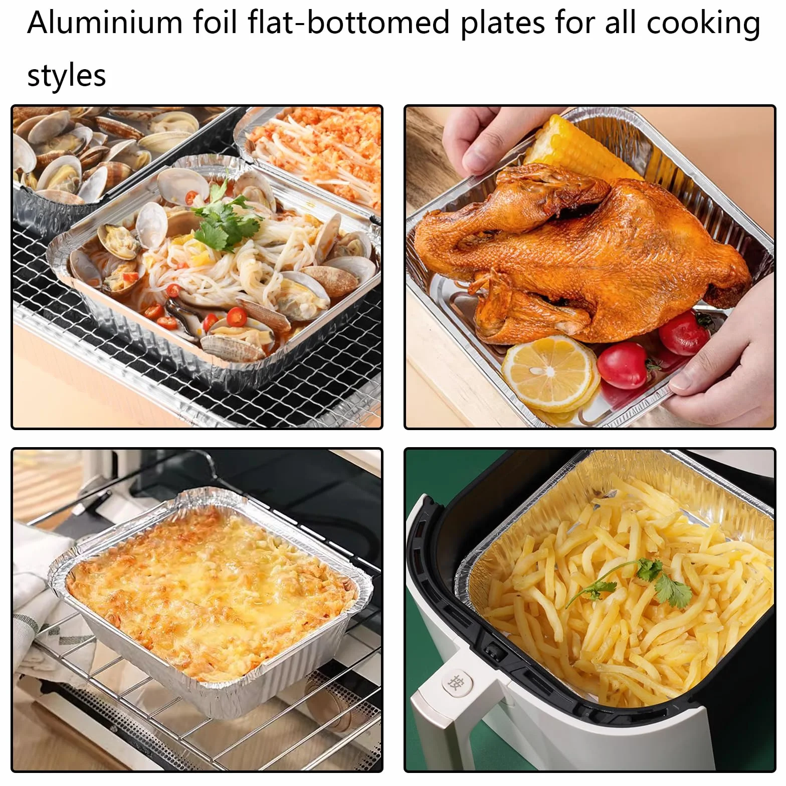 JMIATRY 60 sztuk jednorazowych naczyń do pieczenia, 21 x 21 x 4,5 cm, aluminiowe tacki ociekowe, do gotowania, pieczenia, grillowania