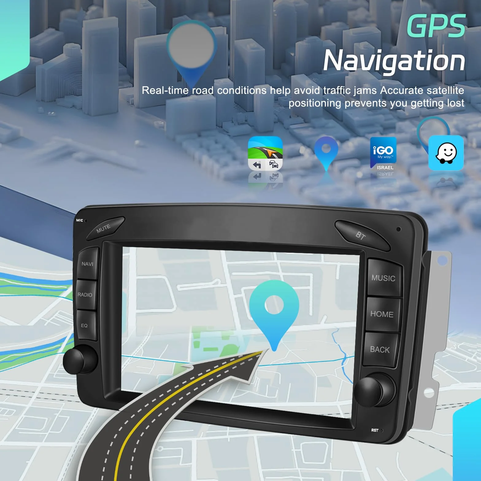6 GB + 128 GB bezprzewodowy CarPlay dla Mercedesów W203 (2000–2005) i W209 (1998–2004) – odtwarzacz Android 15.0 7 cali z GPS kamerą cofania podzielonym ekranem WiFi i Bluetooth 5.0