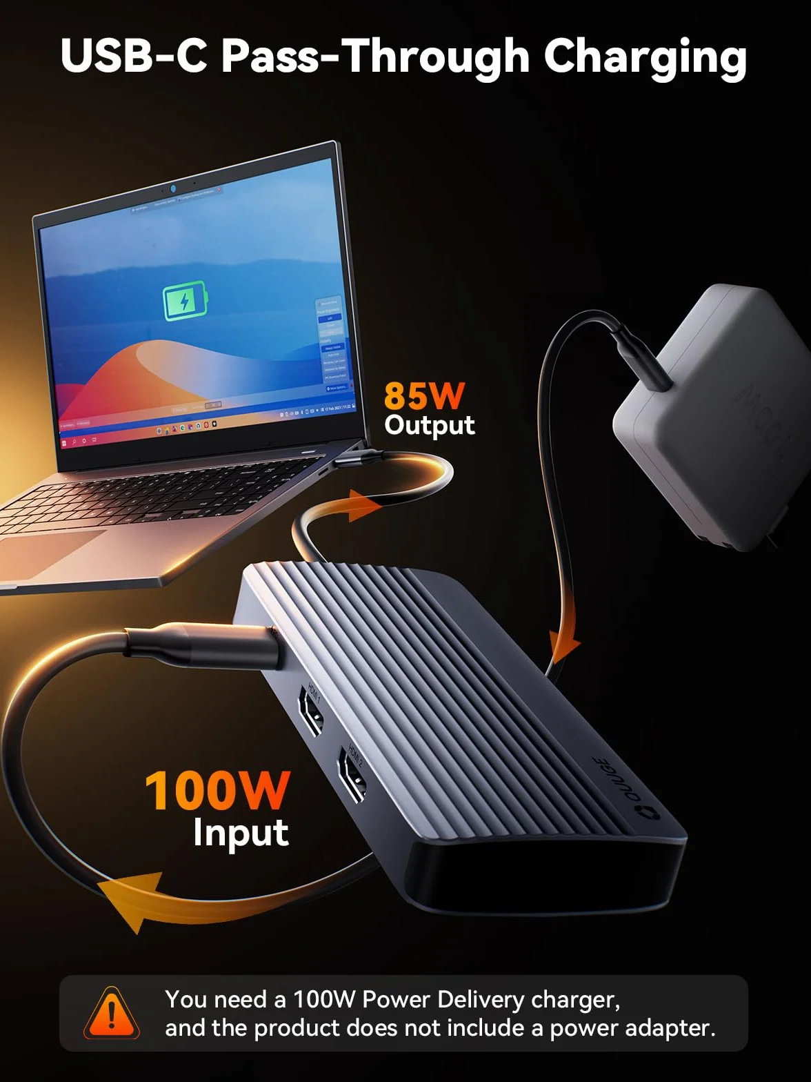 USB C Hub Dual HDMI, stacja dokująca QUUGE 7 w 1 z 5 Gb/s, USB 3.0, 3 porty USB 2.0, 2 x HDMI 4K i PD 100 W, Schnellladung, kompatybilny z MacBookiem Air/Pro, Surface i wieloma