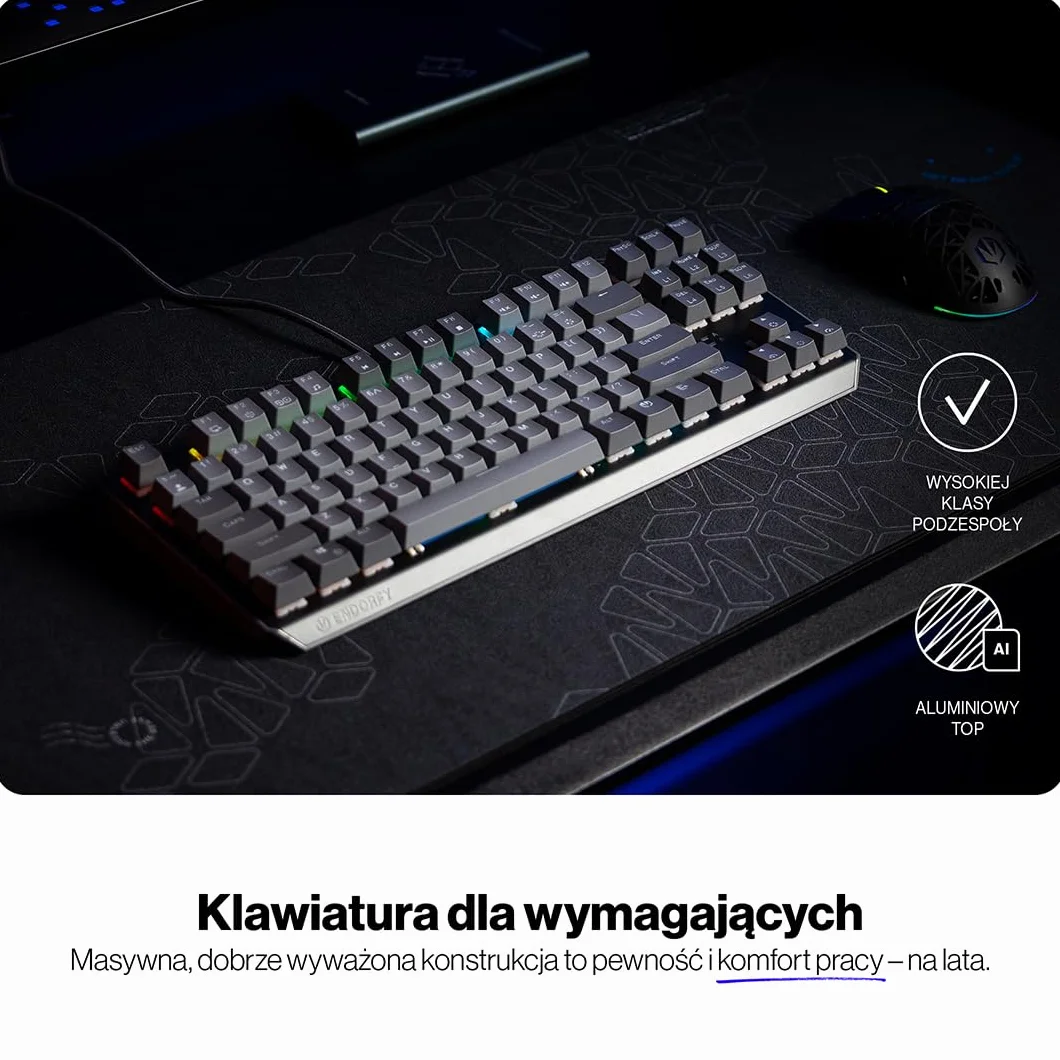 ENDORFY Thock V2 TKL klawiatura gamingowa mechaniczna DE QWERTZ, przełączniki ENDORFY Red, Hot-Swap, RGB ARGB, przewodowa USB, PBT keycaps, aluminiowa obudowa, kompaktowa klawiatura TKL dla graczy