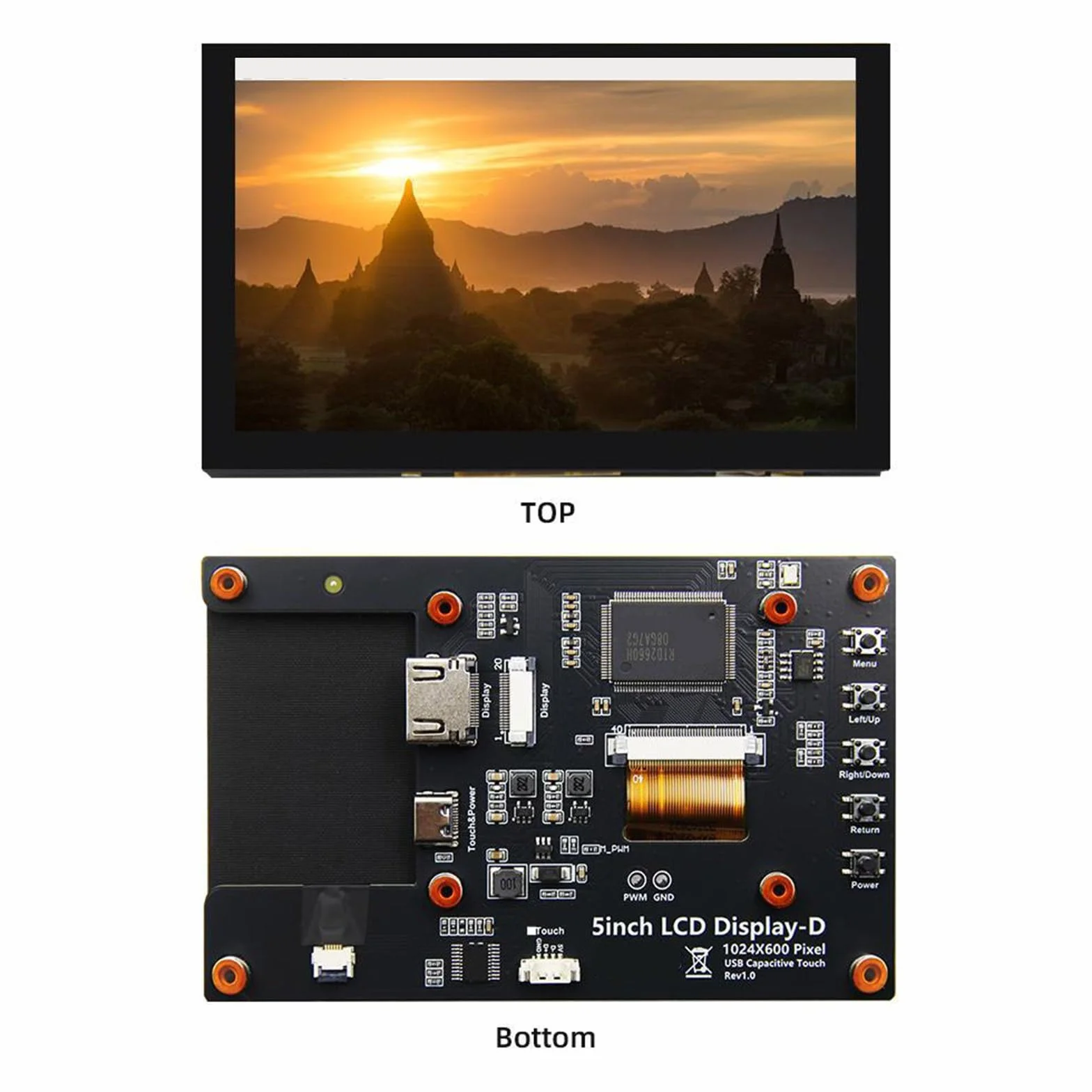 5-calowy ekran dotykowy panel monitora LCD pojemnościowy wyświetlacz dotykowy 1024x600 dla 5 3B+ 4B płyta rozwojowa pojemnościowy monitor USB