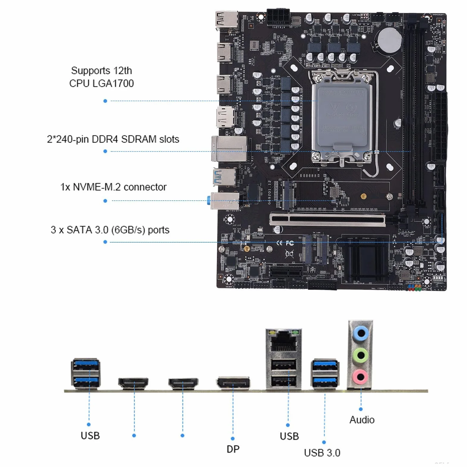 H610 M ATX Computer Mainboard, Obsługa Generacji 12/13./14. dla Core I3/I5/I7/I9, Płyta Główna DDR4 Gaming LGA 1700, Płyta Główna Gier z DP HDMI, NVME M.2, 3*SATA 3.0