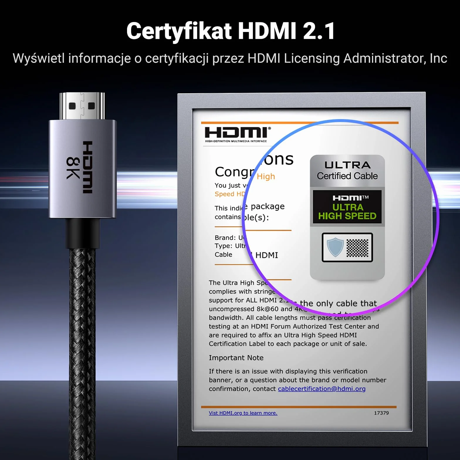 UGREEN Kabel HDMI 2.1 8K 60Hz 4K 240Hz 165Hz 144Hz 120Hz 48Gbit/s High Speed, Kabel HDMI 2.1 Ultra HD eARC HDR 10+ HDCP Dolby Vision VRR Kompatybilny z TV/PS5/PS4/ Xbox Series X/Monitor/Laptop (2M)
