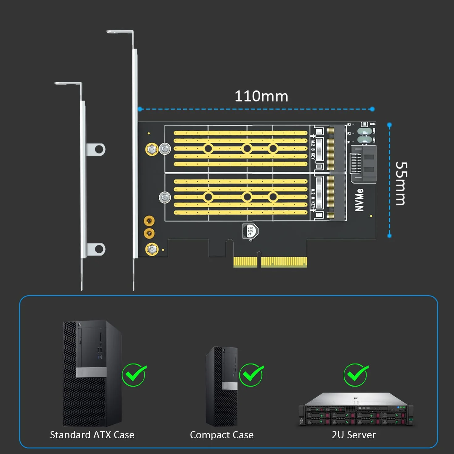 GLOTRENDS PA12 Adapter M.2 PCIe dla jednego dysku M.2 NVMe SSD i jednego dysku M.2 SATA SSD
