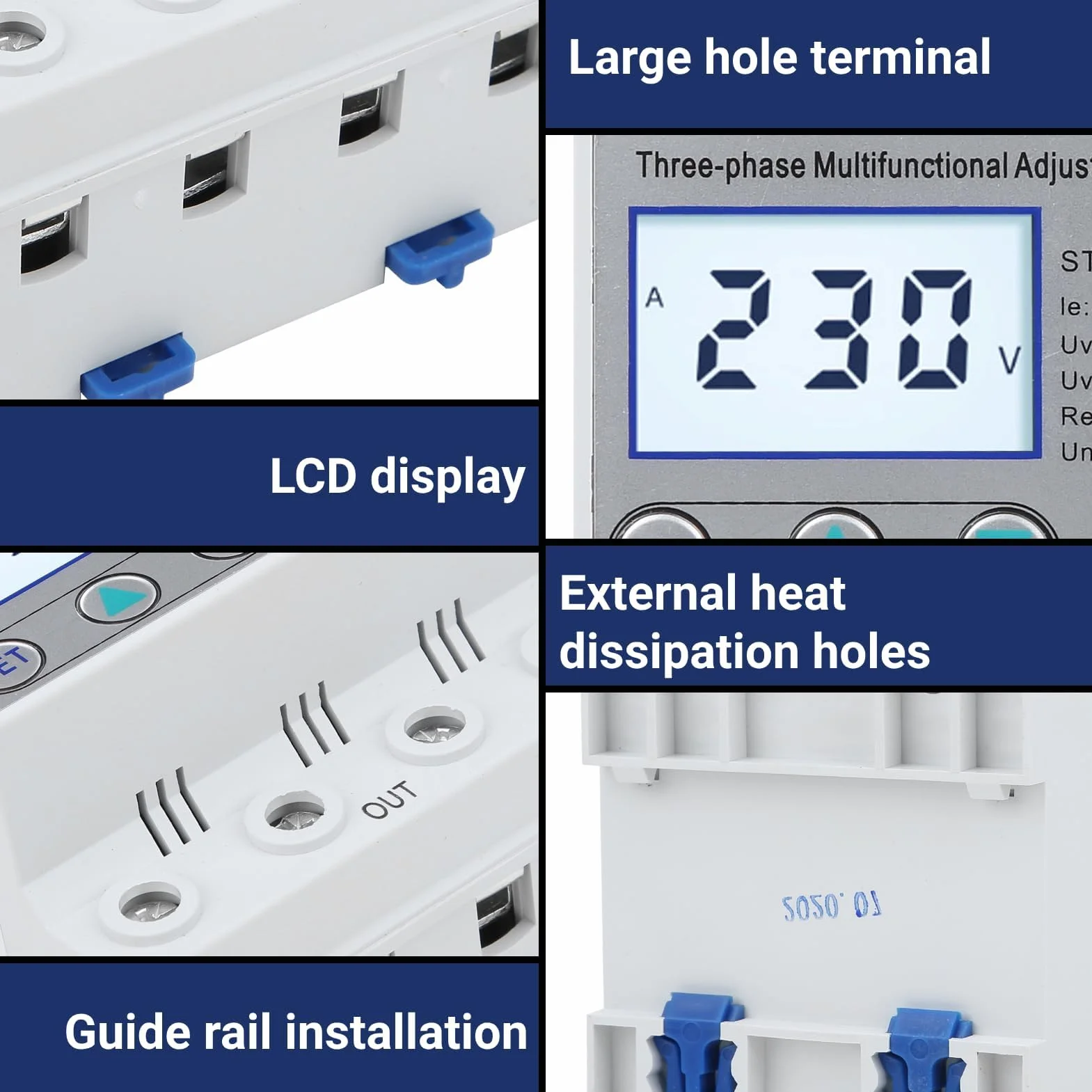 Zabezpieczenie przeciwprzepięciowe regulowane zabezpieczenie napięcia STVP-932 230 V/ 400 V AC 3-fazowe wielofunkcyjny wyświetlacz LCD z pełnymi funkcjami (63 A)