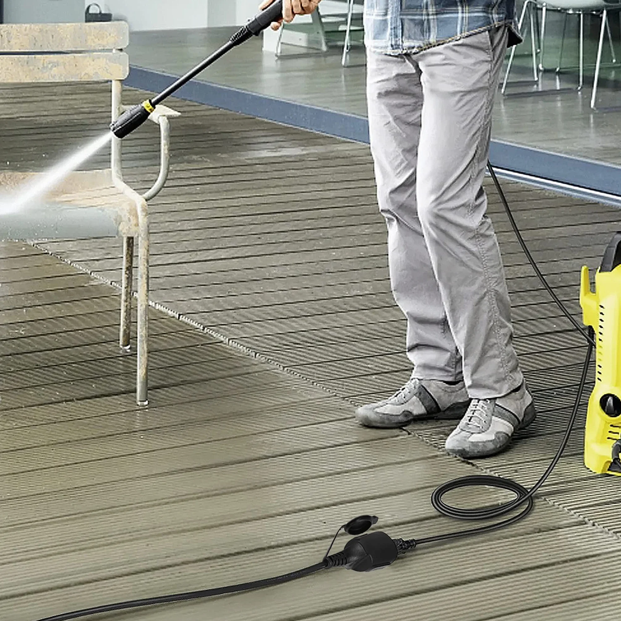 YRHome 30 m czarny przedłużacz prądu, wtyczka euro, wtyczka Schuko, przedłużacz 220-230 V, 16 A z nasadką ochronną, IP44, kabel na plac budowy, wtyczka ze stykiem ochronnym