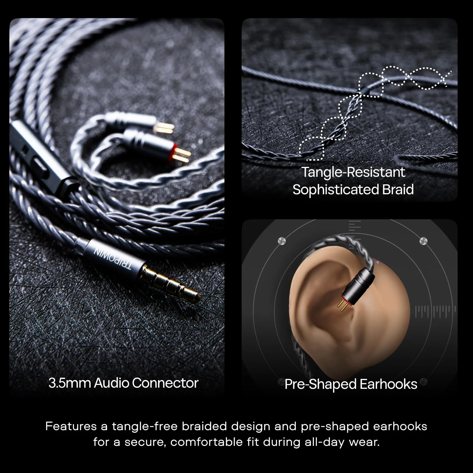 Tripowin Grace Odłączany kabel słuchawkowy OFC z mikrofonem, 0,78 mm, 2-pinowy HiFi, do audiofilów, konstrukcja zapobiegająca plątaniu i inteligentnym sterowaniu (2-pinowy)