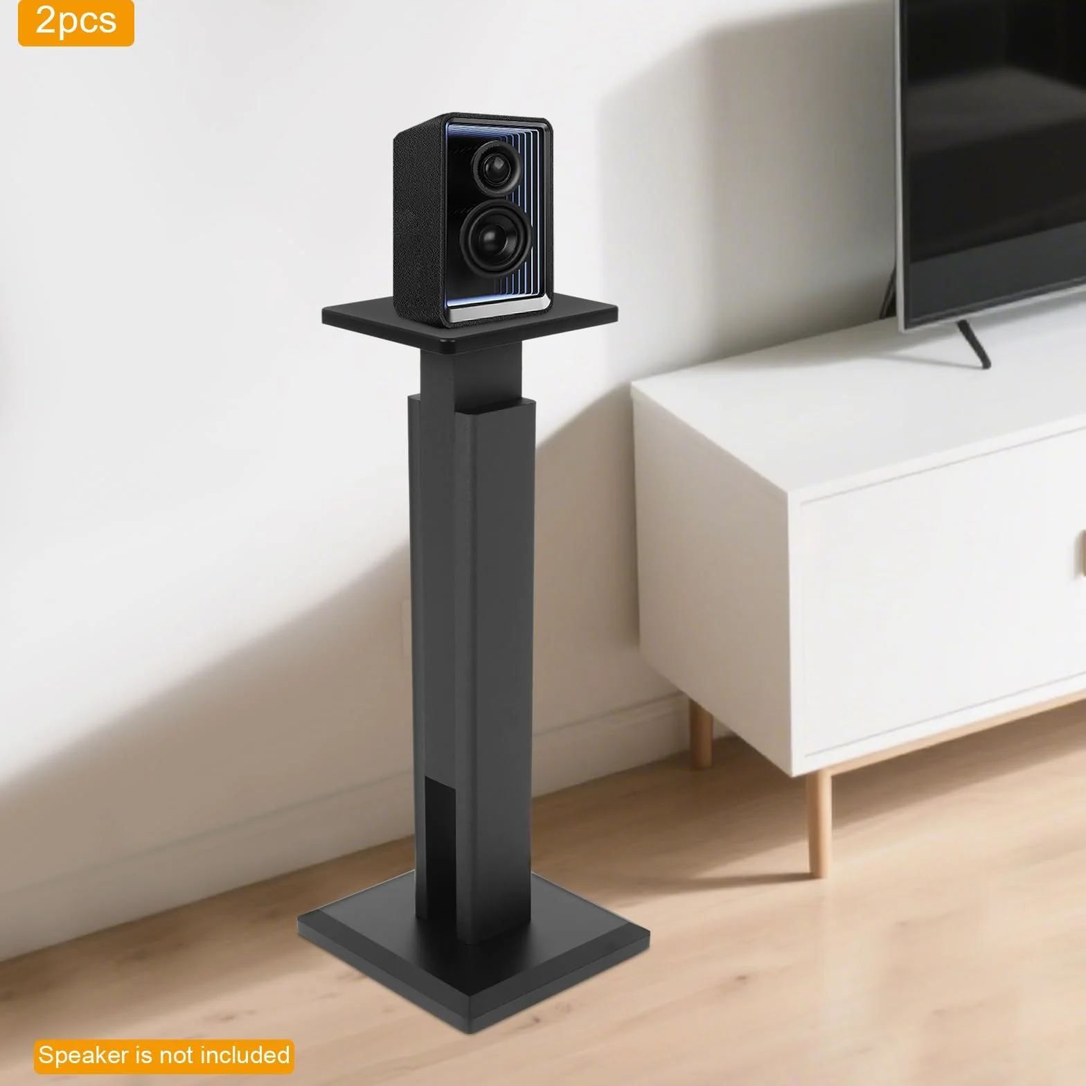 2 nóżki do głośników, regulowane, 65 – 85 cm, uchwyt na głośnik, płyta MDF, platerowanie premium, 30 kg, rozszerzona podstawa do kina domowego, barów, pomieszczeń prywatnych, hoteli, (czarne)