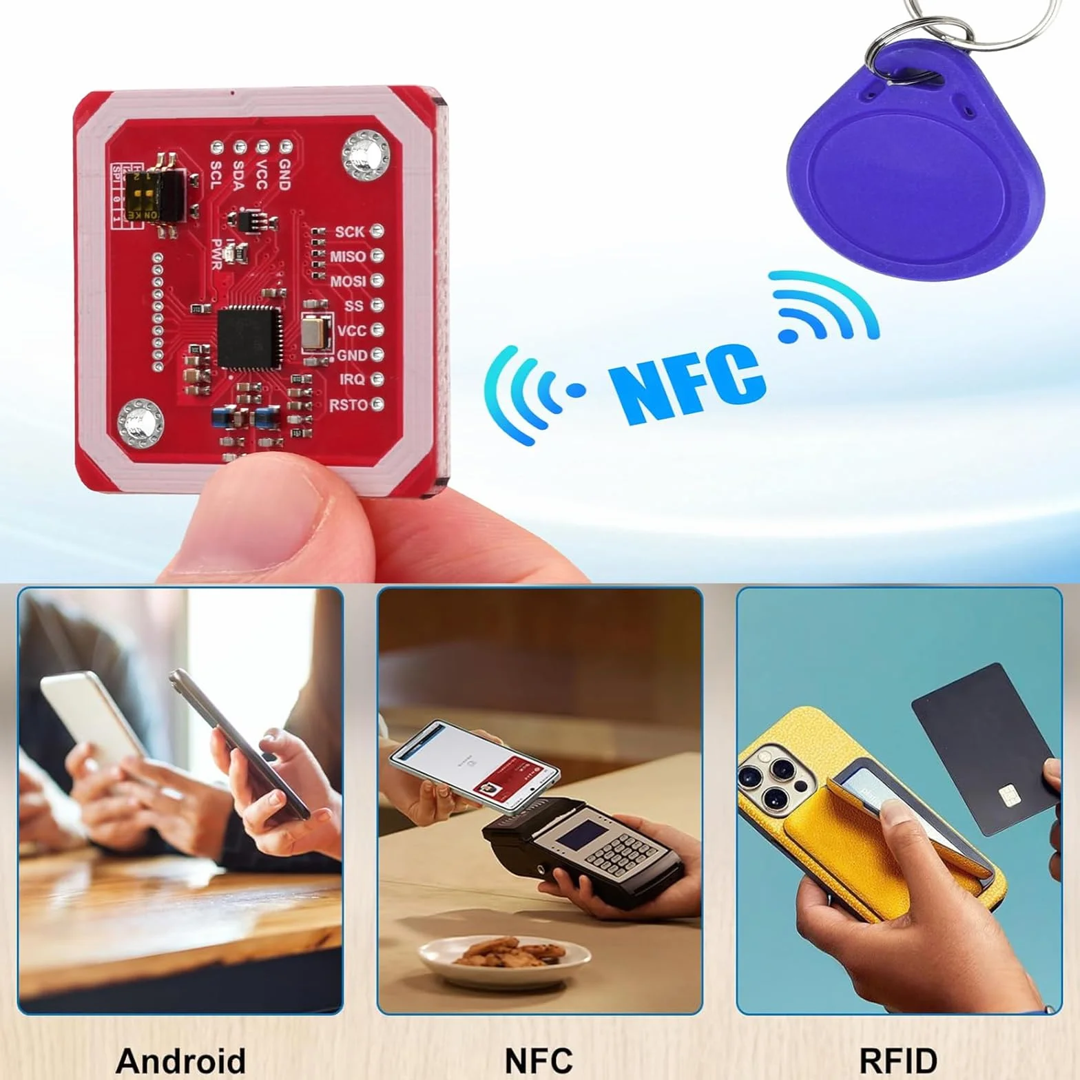 GERUI Zestaw 2 PN532 NFC RFID V3 I2C SPI HSU, zestaw komunikacyjny I2C Near Area Communication with S50 White Card, karta kluczowa kompatybilna z Arduino