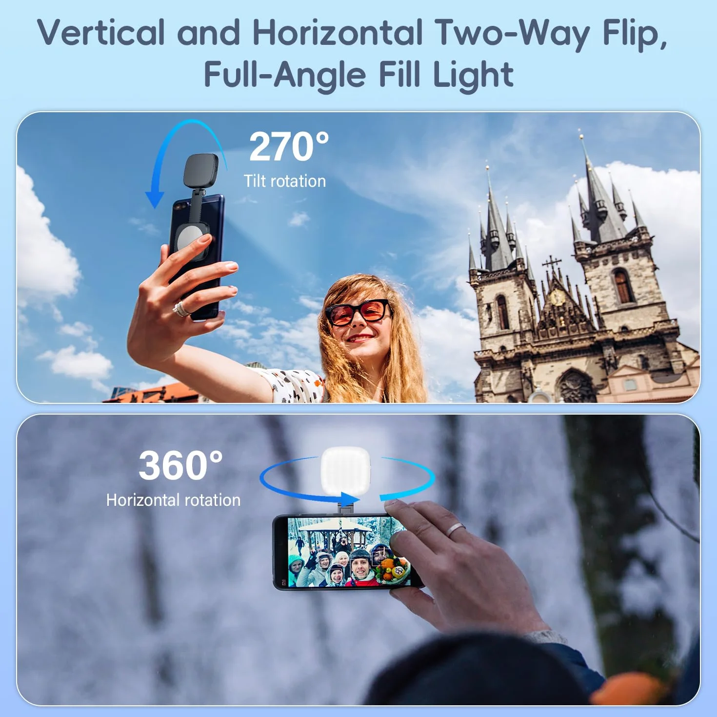 Magnetyczna lampa do telefonu, ładowalna lampa do selfie z 3000 do 6500 K, lampa wideo z lustrem, przenośna składana, 5 trybów oświetlenia, do vloga, makijażu, wideokonferencji