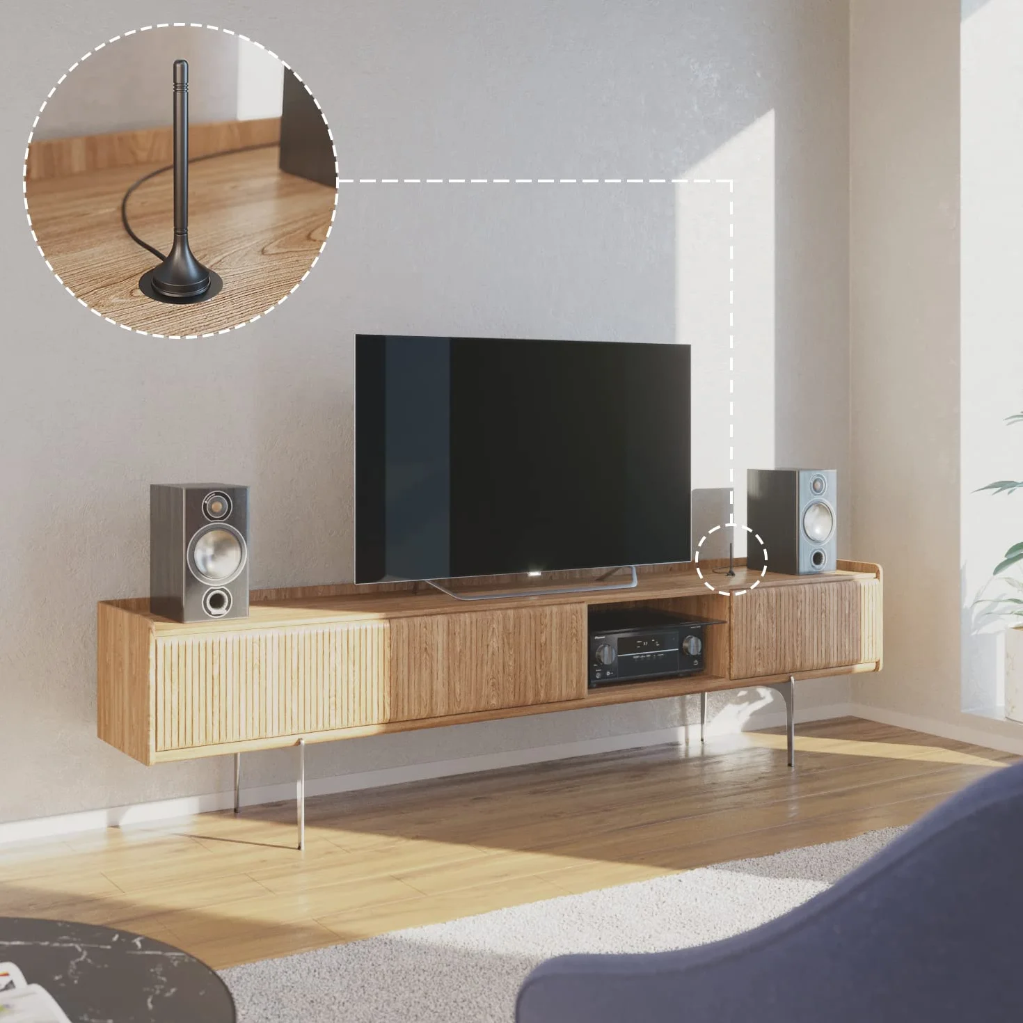 KabelDirekt – Antena DVB-T2 (DVB-T2 HD, odbiór sygnału cyfrowego wysokiej jakości, stabilna podstawa magnetyczna, przewód 3m do wszystkich odbiorników DVB-T, niewielka masa)