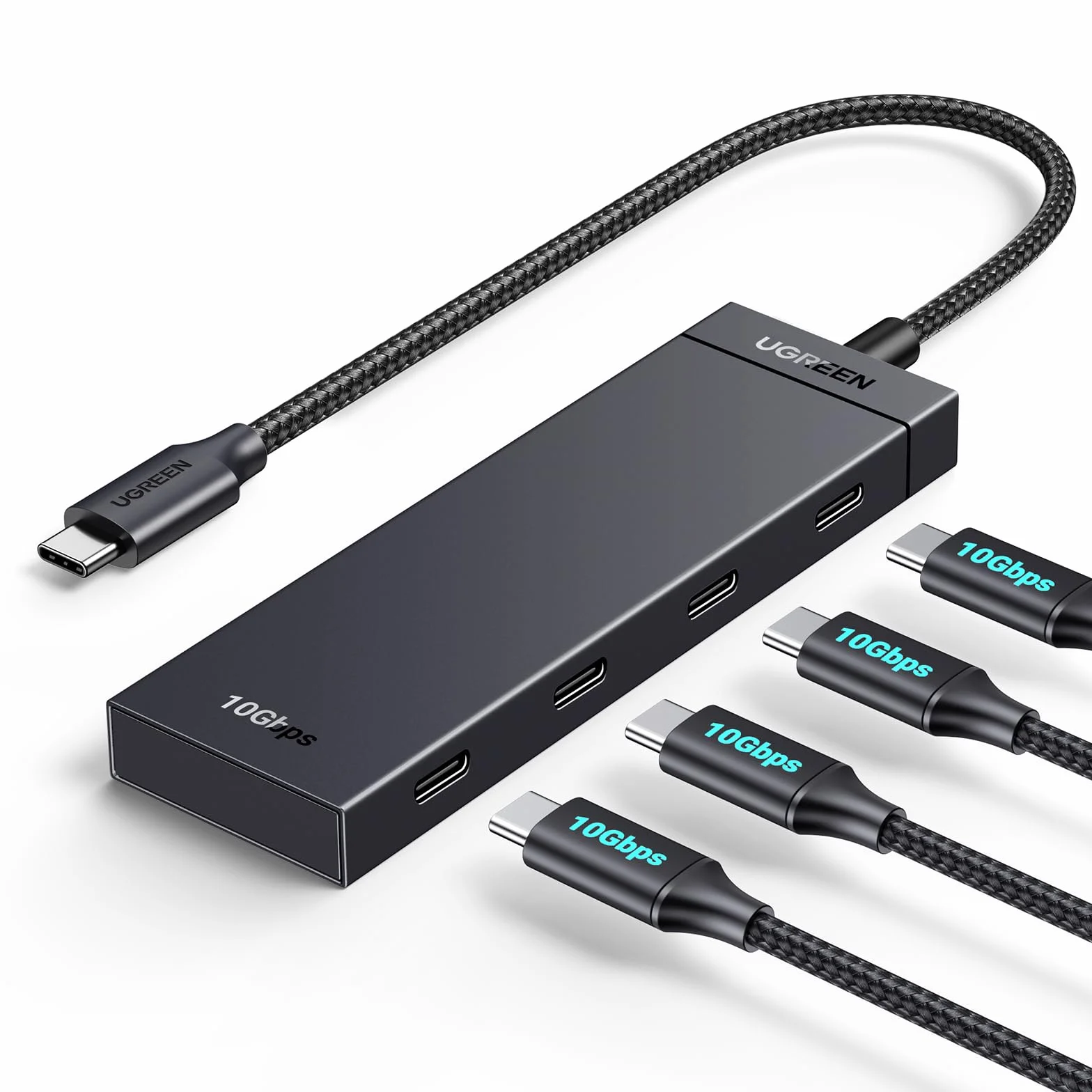 UGREEN USB C Hub 10 Gbps, adapter z 4 portami USB C 3.2, szybki wieloportowy rozdzielacz USB C do iPhone'a 15/15 Pro, MacBooka Pro, iPada Pro, Galaxy S23 i innych urządzeń | Szybki rozdzielacz wieloportowy do iPhone 17, serii Galaxy S25, MacBook, iMac, iP