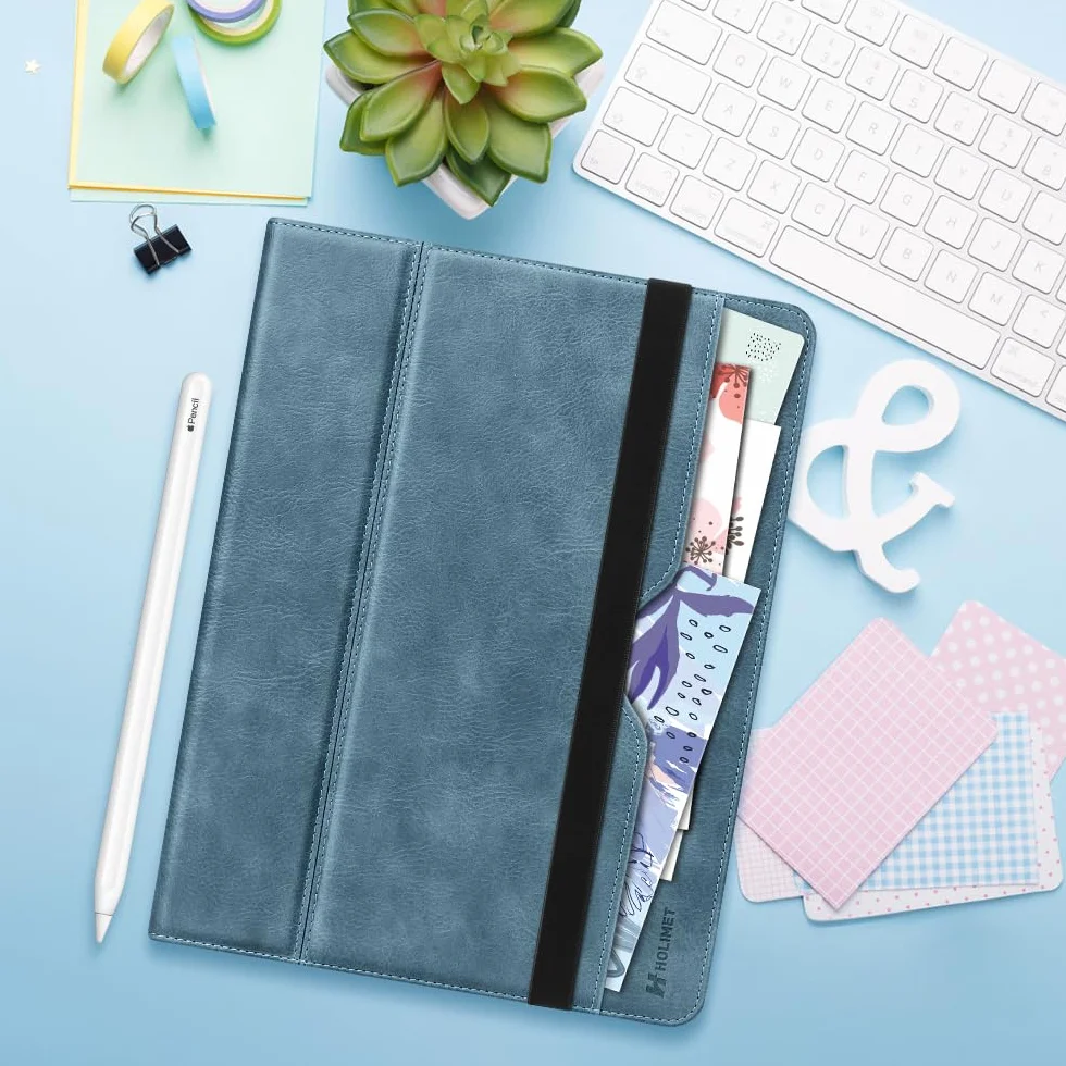 H HOLIMET Etui na iPada Pro 2024 27.9 cm M4 5. generacji z uchwytem na rysik, obsługuje ołówek Pro i ołówek, funkcja automatycznego uśpienia/budzenia, wegańska skóra, inteligentny stojak (niebieski)