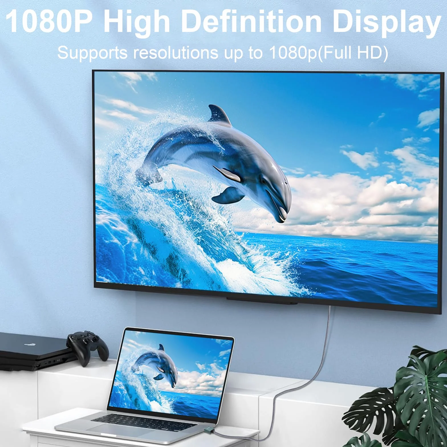 Kabel HDMI na VGA, kabel HDMI do VGA (wtyczka na wtyczkę) 1080P pozłacany i aluminiowa obudowa, konwerter nylonowy, pleciony, kompatybilny z komputerami stacjonarnymi, laptopami, komputerami,