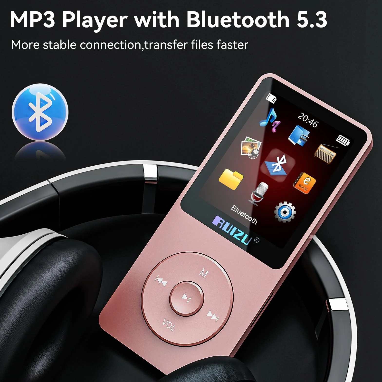 Odtwarzacz MP3 64GB z Bluetooth 5.3, super lekki (30 g), czas pracy do 80 godzin, ekran 1,8", idealny do uprawiania sportu, dla dzieci i dorosłych, obsługuje karty TF do 128 GB.