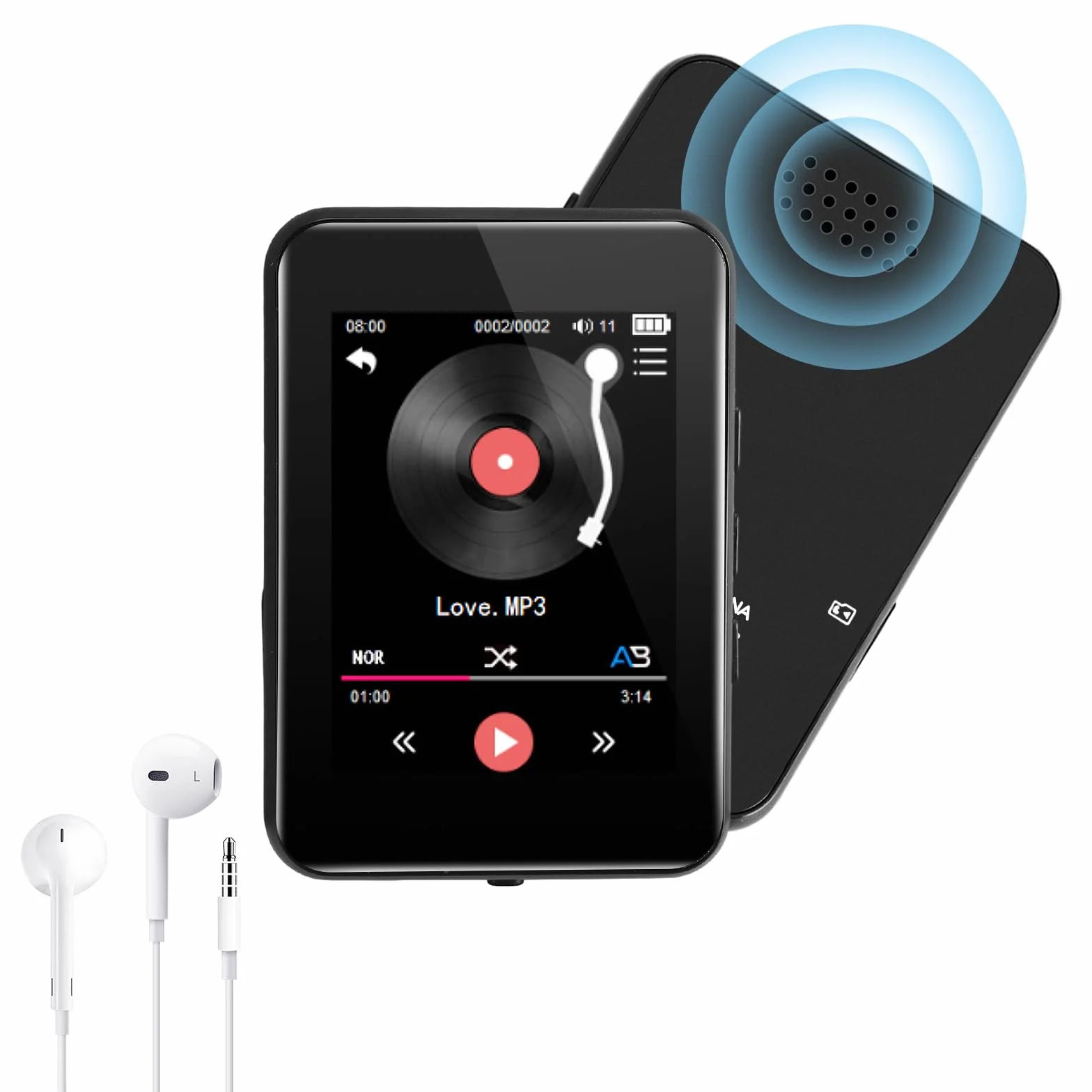 Odtwarzacz MP3 72 GB, odtwarzacz muzyki z Bluetooth 5.2, wbudowany głośnik HD, radio FM, nagrywanie głosu, funkcja e-booka, słuchawki, idealny do uprawiania sportu