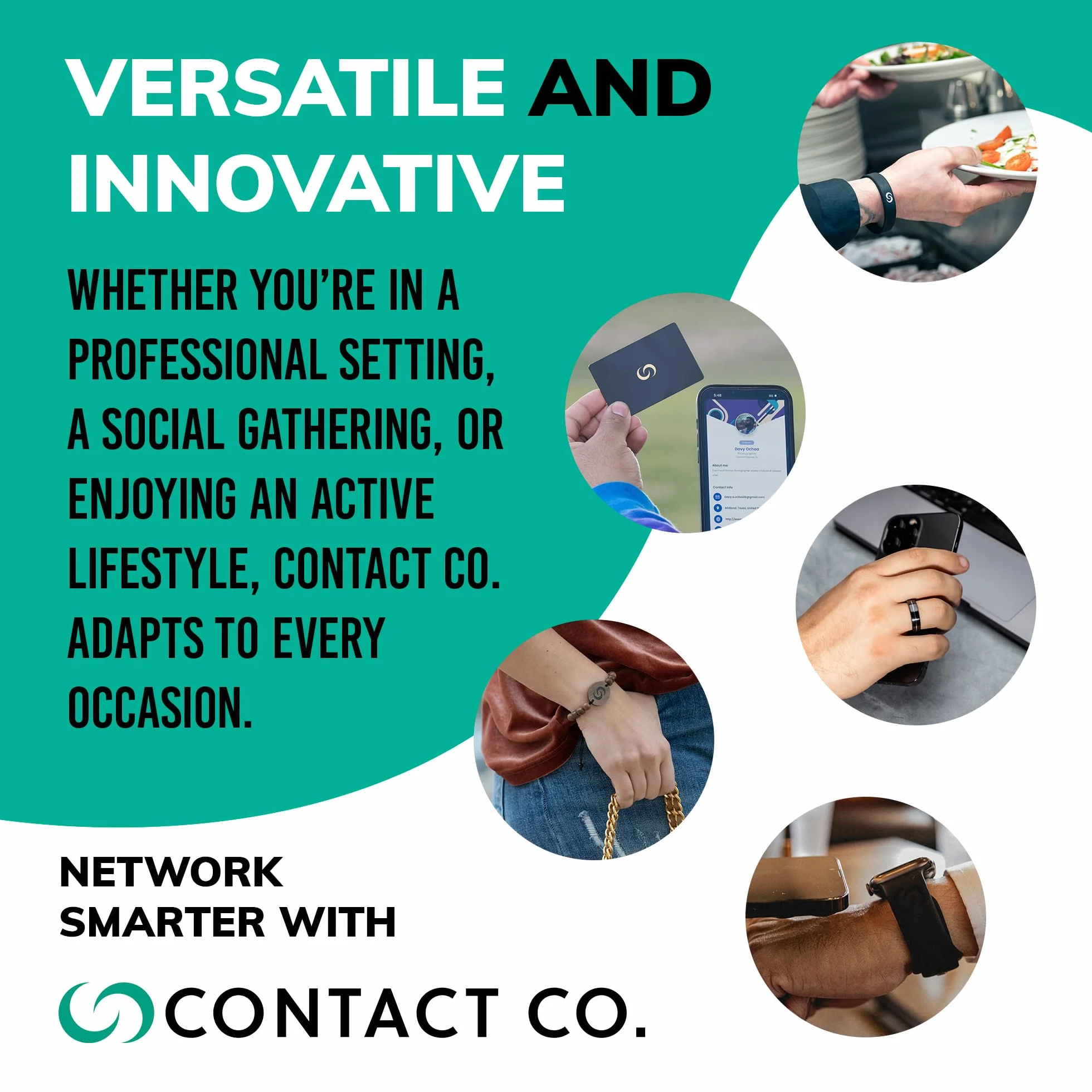 CONTACT CO. Inteligentna silikonowa opaska NFC, elegancka, trwała inteligentna opaska z natychmiastowym udostępnianiem bez aplikacji, bezszwowa opaska dla entuzjastów technologii i nie tylko