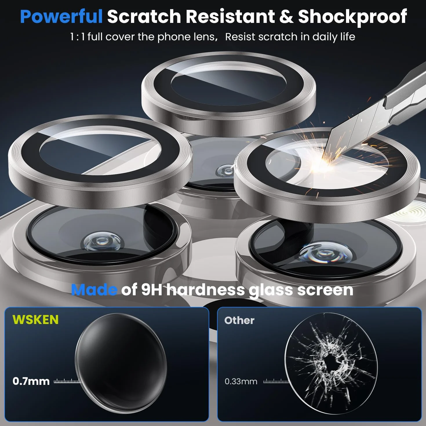WSKEN Osłona obiektywu aparatu iPhone 16 Pro/iPhone 16 Pro Max - [Zachowaj oryginalne fotografowanie] Nietłukąca się osłona ekranu aparatu ze szkła hartowanego Ultra HD 9H, metalowy pierścień,
