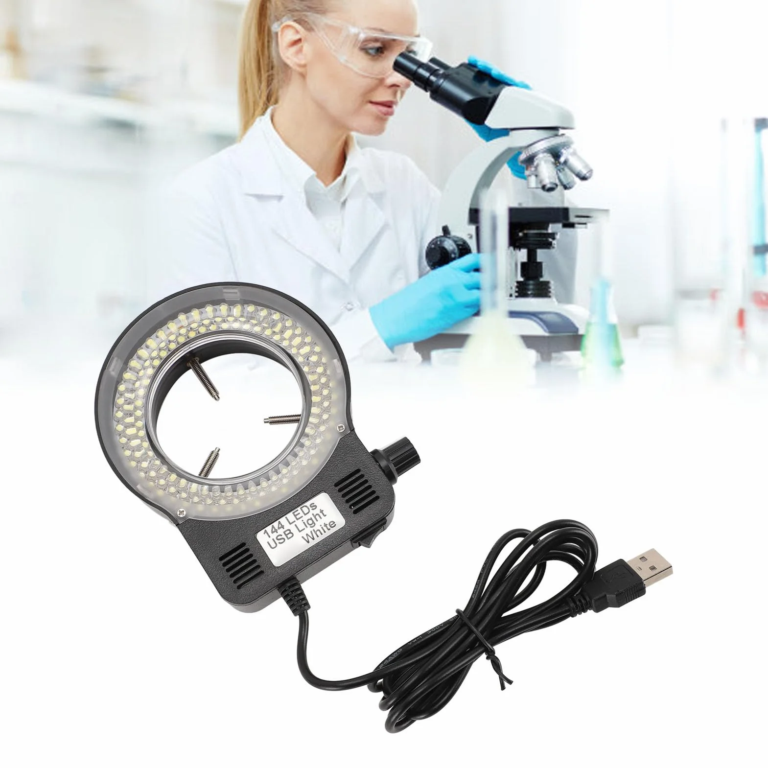 Jasna Lampa Mikroskopowa LED, Regulowana jasność, Długi Kabel USB, Kompatybilna średnica Obiektywu, Wszechstronne Zastosowanie, z przezroczystą osłoną, do Różnych Mikroskopów