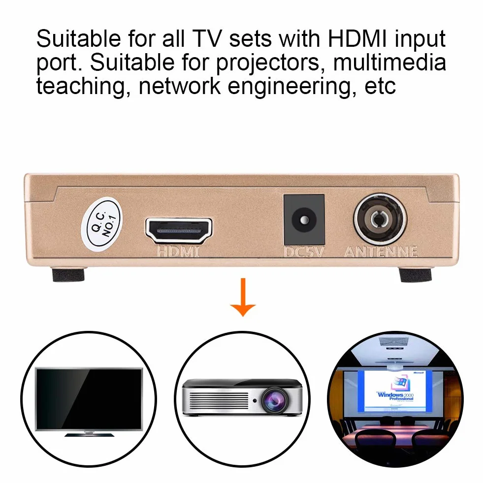 Konwerter RF na HDMI, Stabilny Adapter Modulatora RF HDMI, Konwerter Wszystkich Standardowych Analogowych Odbiorników TV z Pilotem, do Projektorów, Nauczanie Multimedialne(Wtyczka UE)
