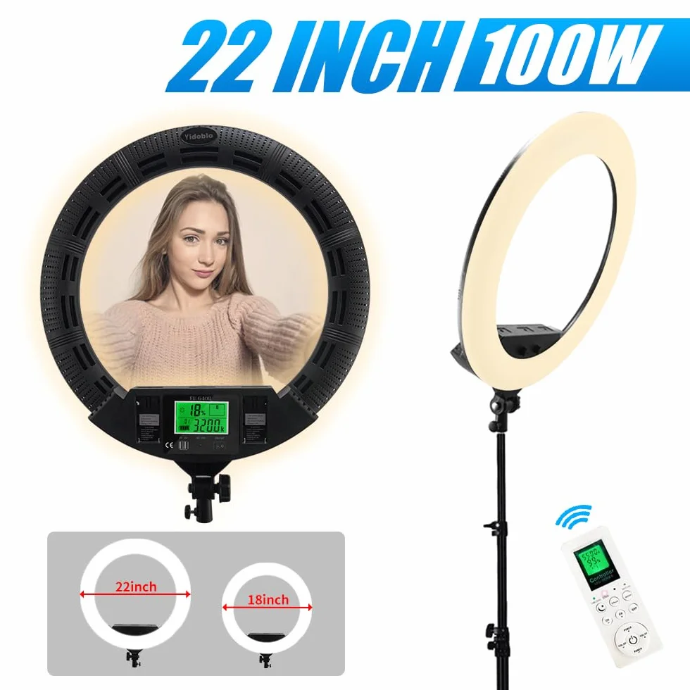 3 gorące buty 100 W, 22", zaktualizowany cyfrowy wyświetlacz LED, oświetlenie pierścieniowe, zestaw do makijażu, do oświetlenia paznokci, do fotografii wideo z torebką, statywem i pilotem zdalnego