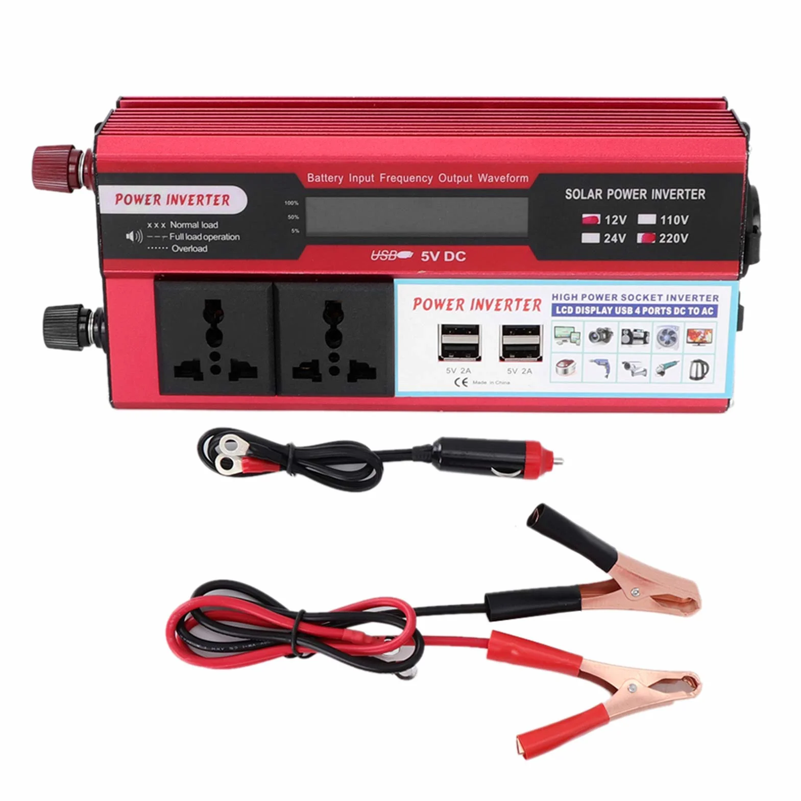 Konwerter Mocy 750 W do Samochodu z Wyświetlaczem Cyfrowym Inwerter Solarny do ładowania Telefonów i urządzeń USB Przenośny Inwerter Podróży na Zewnątrz i Zasilania Awaryjnego