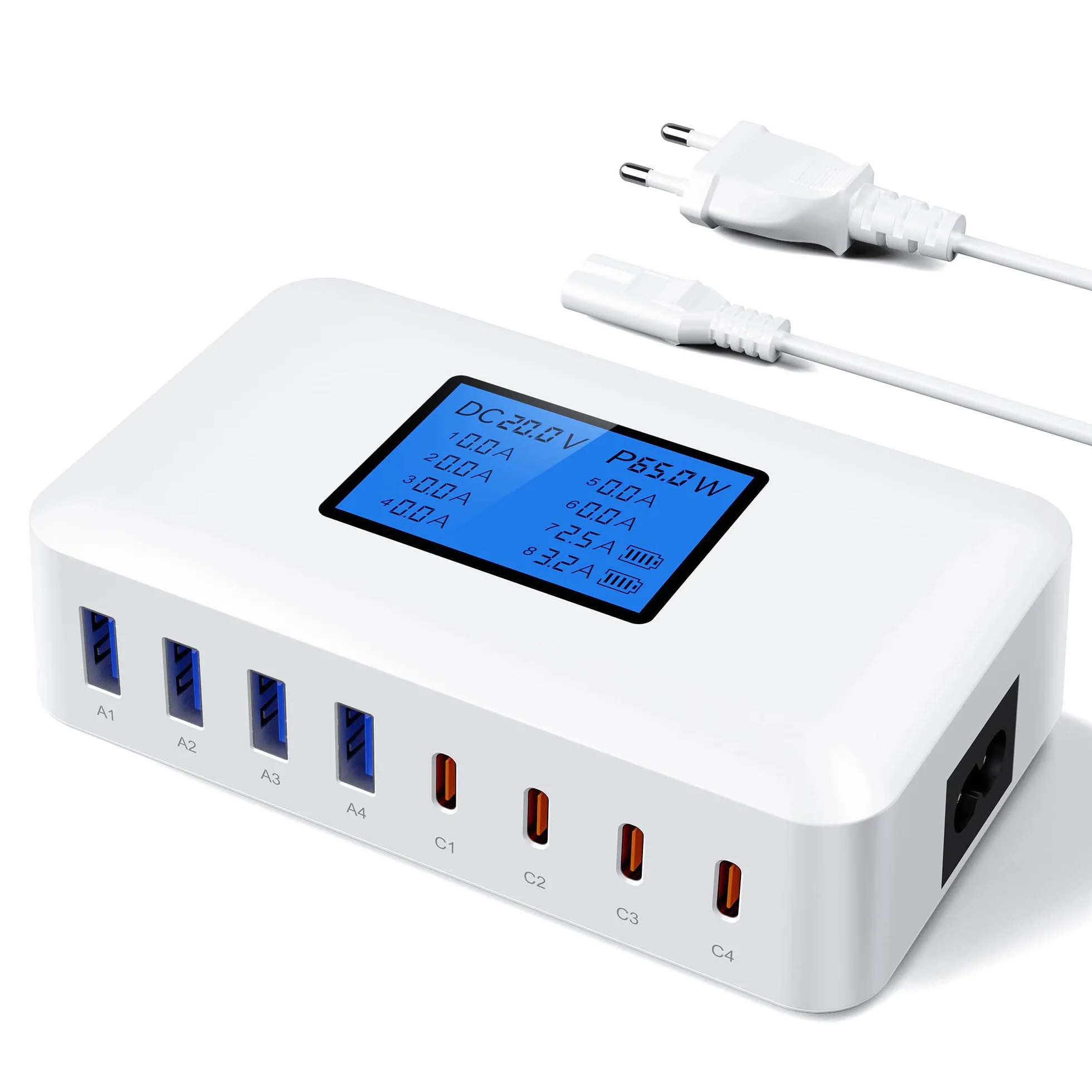 Ładowarka USB, 200 W, wielokrotna, RENGOGA 8 portów USB C, ładowarka GaN USB C, szybka ładowarka z wyświetlaczem LED, 65 W USB stacja ładująca wtyczka ładowarka adapter do MacBooka iPad Pro Air iPhone