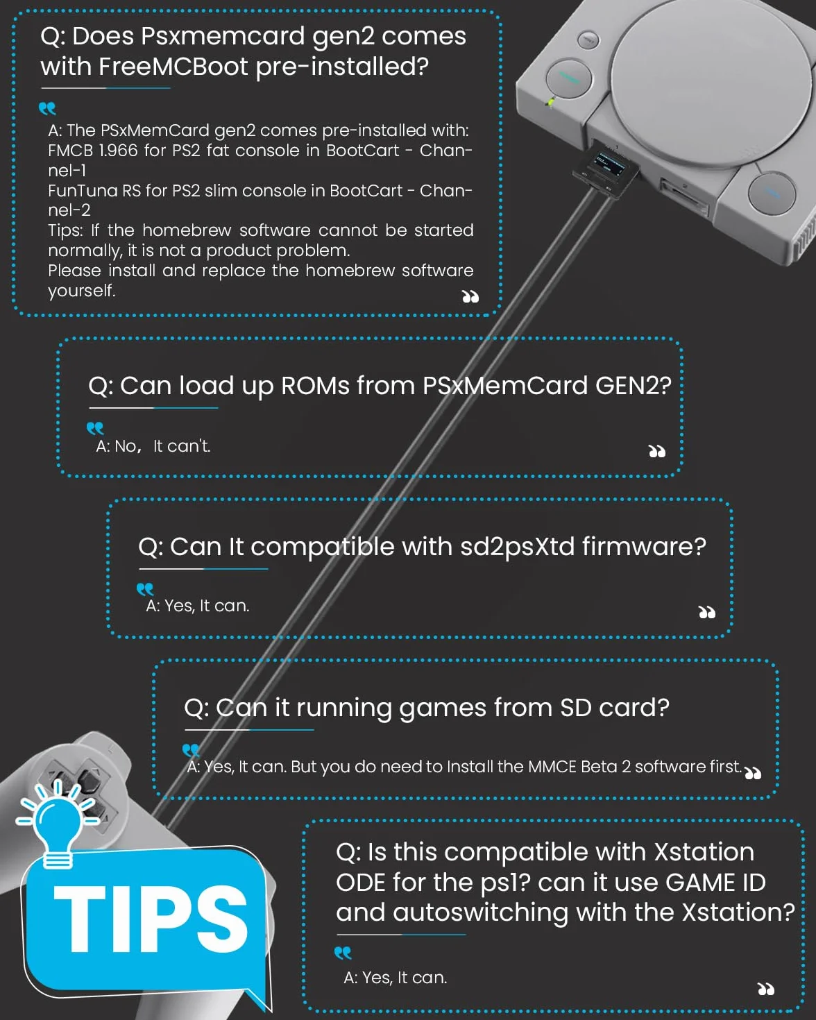 Karta pamięci do gier PSxMemCard kompatybilna z konsolą PS2/PS1/PS One, karta microSD 8 GB w zestawie, obsługuje aktualizację oprogramowania sprzętowego, nieograniczoną pamięć masową i