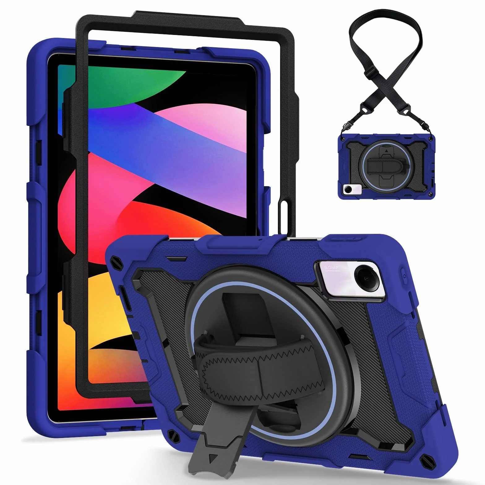 Generic etui kompatybilne z Xiaomi Redmi Pad 2 11 cali 2025 (kolor: ciemnoniebieski) odporny na wstrząsy twardy tył twardy silikon pełna pokrywa stojak pokrowiec pasek