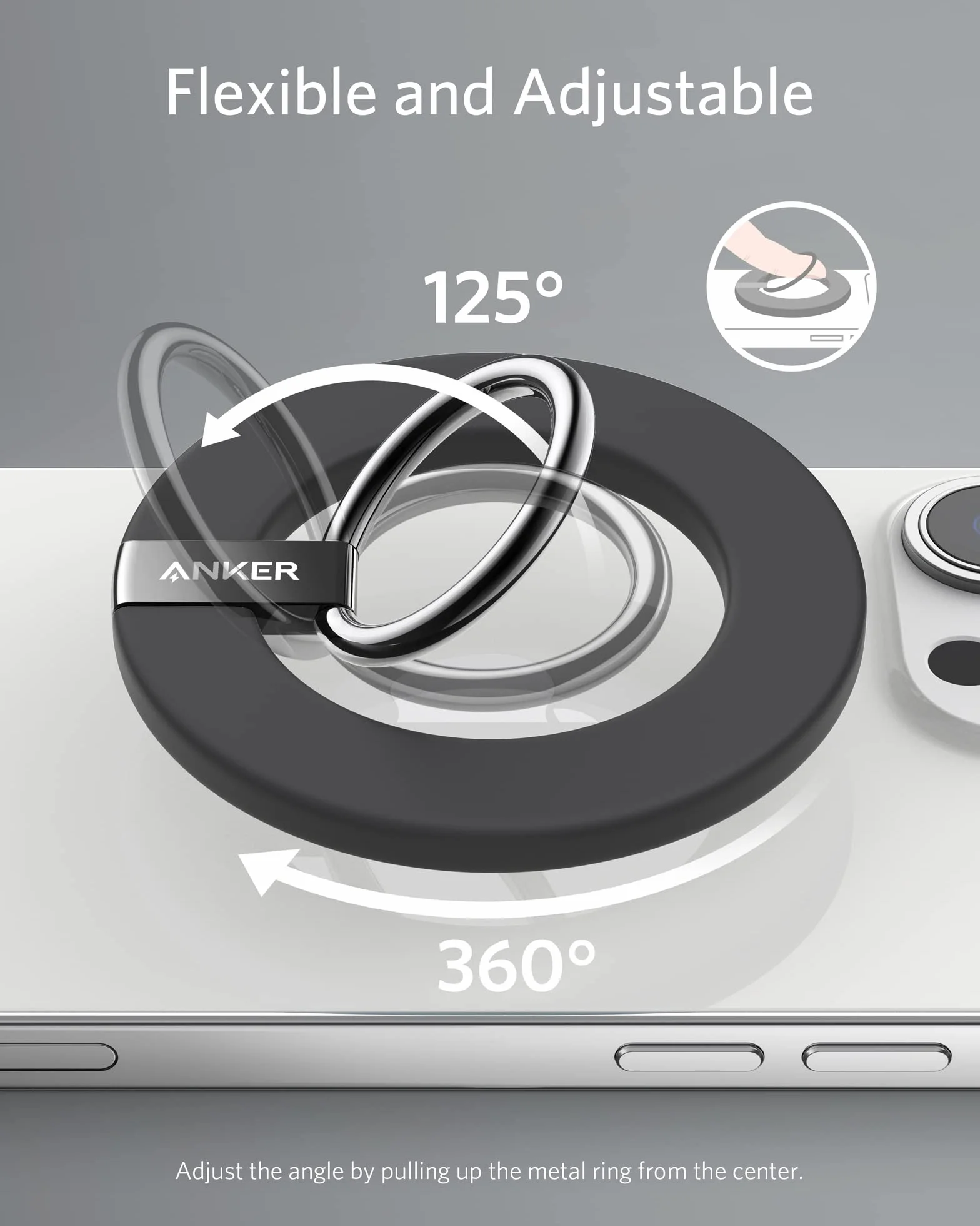Magnetyczny uchwyt na telefon Anker 610 (MagGo), pierścień, regulowana podpórka, tylko dla iPhone 13, 12/12 Pro/12 Pro Max/12 Mini (szary międzygwiezdny)