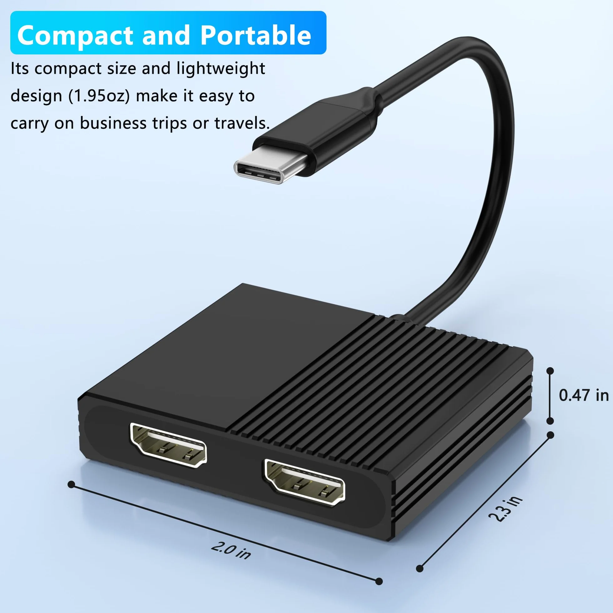 Rozdzielacz HDMI na dwa monitory, adapter USB C na podwójny HDMI 4K @ 60 Hz do laptopów Dell/HP/Mac z PD, USB 3.0, podwójny adapter HDTV na 2 monitory, rozdzielacz HDTV