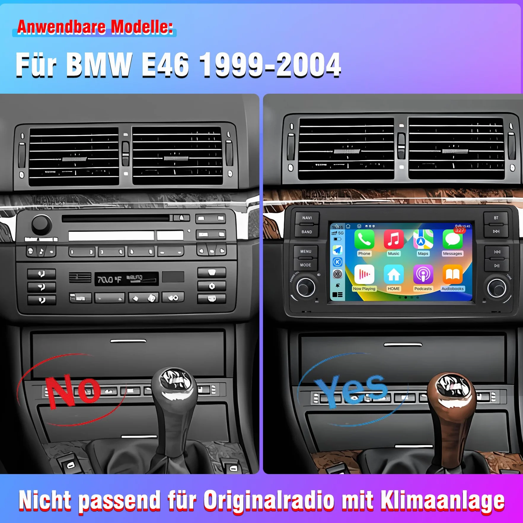 Radio samochodowe do BMW E46 1999 2000 2001 2002 2003 2004, Android 12 2G + 32G Radio z nawigacją GPS, CarPlay, Android Auto, Bluetooth, WLAN, USB, sterowanie z kierownicy, 7-calowy ekran dotykowy