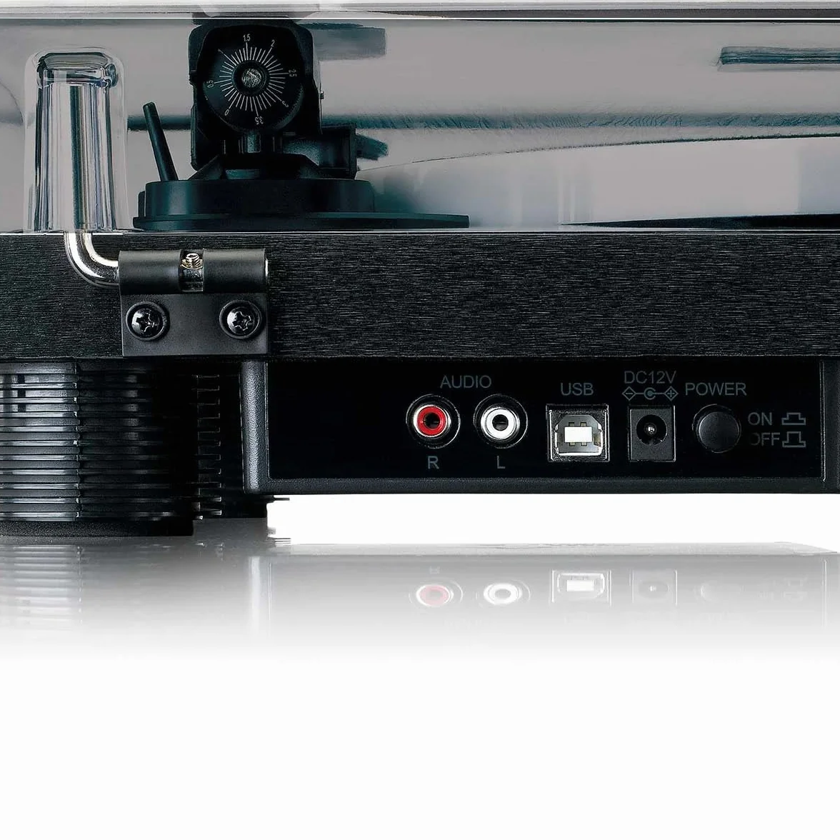 Lenco LS-50 – gramofon z głośnikiem – talerz gramofonowy LED – USB – napęd pasowy – przedwzmacniacz – 33, 45 i 78 obr./min – automatyczne zatrzymanie – winyl do MP3 – czarny