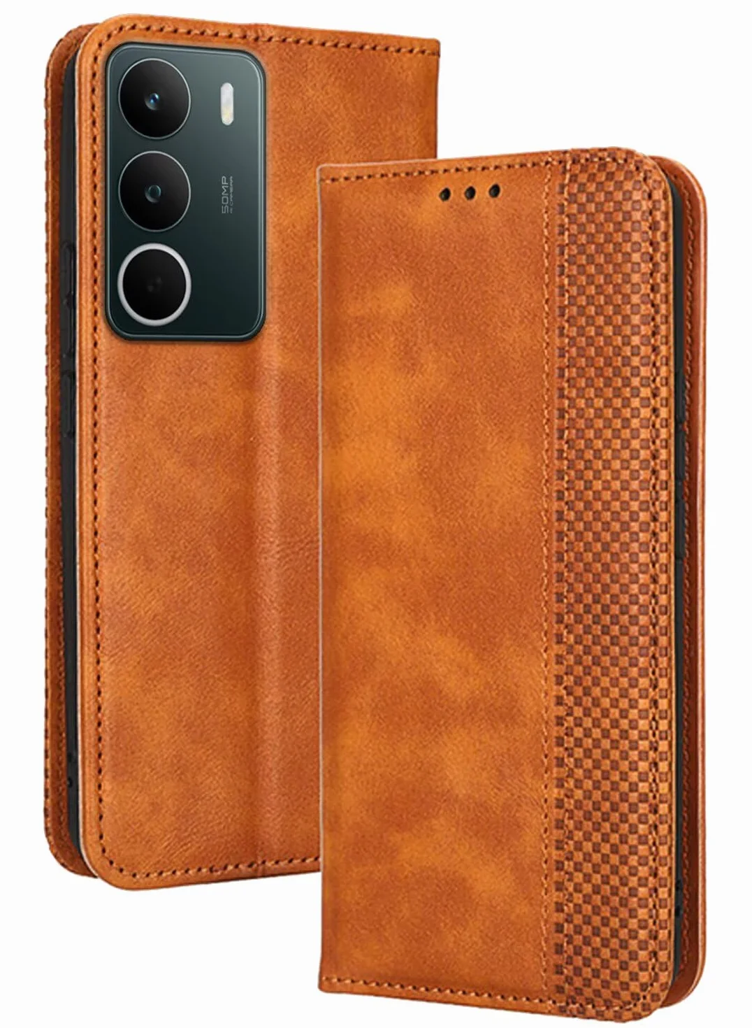 Etui z klapką ze skóry flip do Realme C71 Brązowe